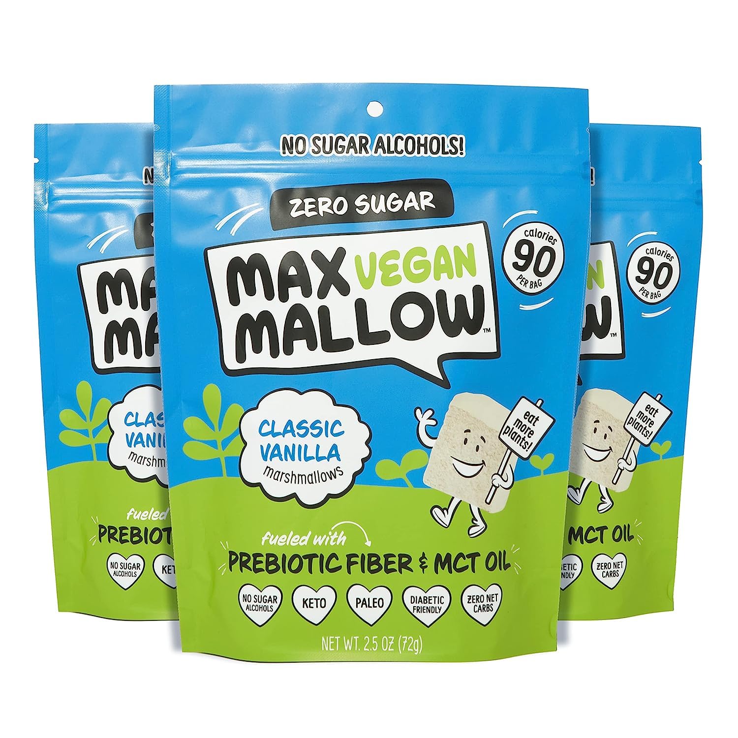 Max Mallow Vegan Sugar-Free Marshmallows - Keto-Friendly, Low-Carb, Gluten-Free | Fluffy & Delicious Zero Sugar Treats for S'mores, Hot Cocoa, Baking & Desserts | Perfect for Campfires, Diets & Healthy Snacking (3-Pack)