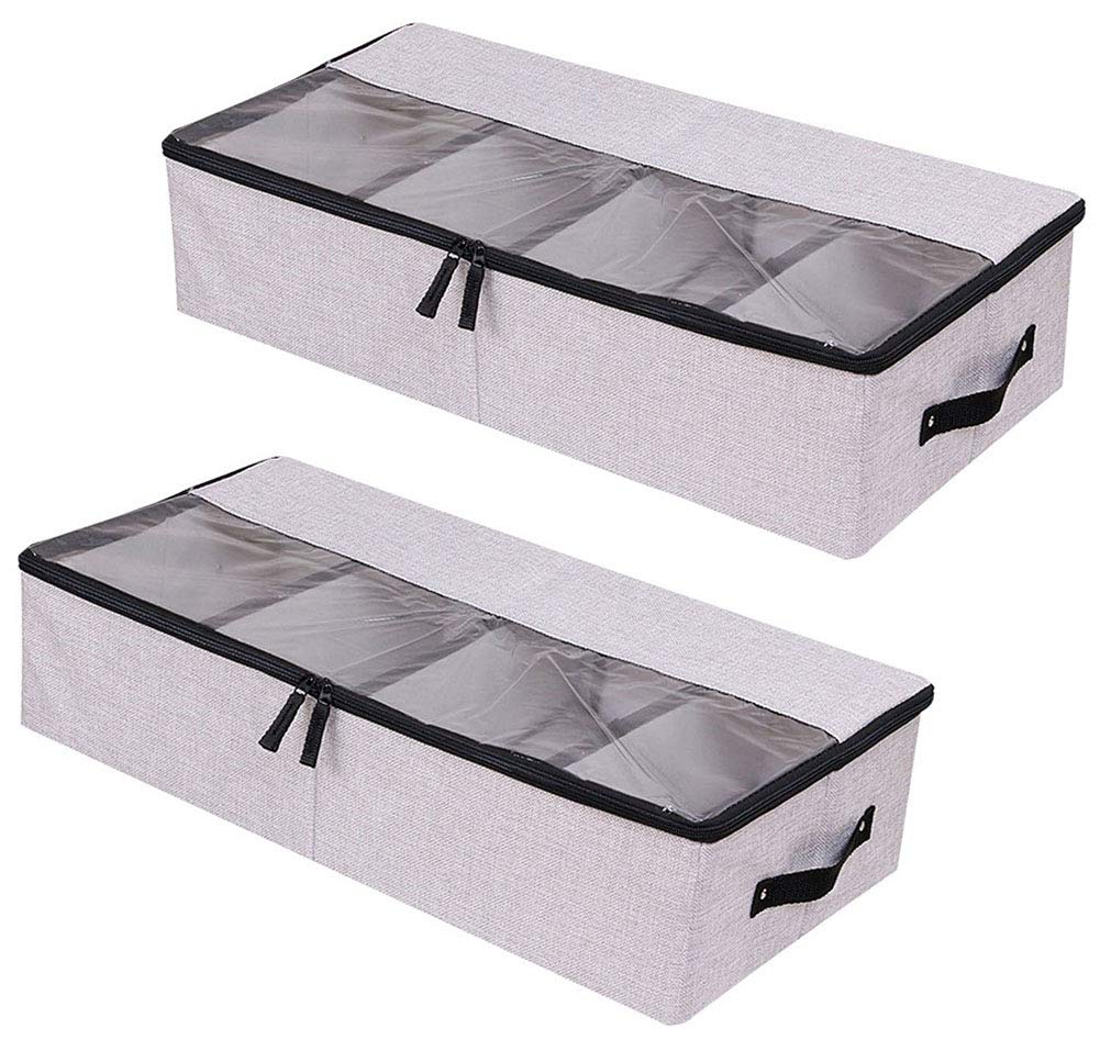 Racheljp Under Bed Shoe Storage Organizer - Set of 2 Clear Plastic Underbed Shoe Boxes for Men, Women & Kids | Space Saving Closet Organization Solution for Sneakers, Boots & Sandals | Perfect for Bedroom, Dorm & Apartment Storage