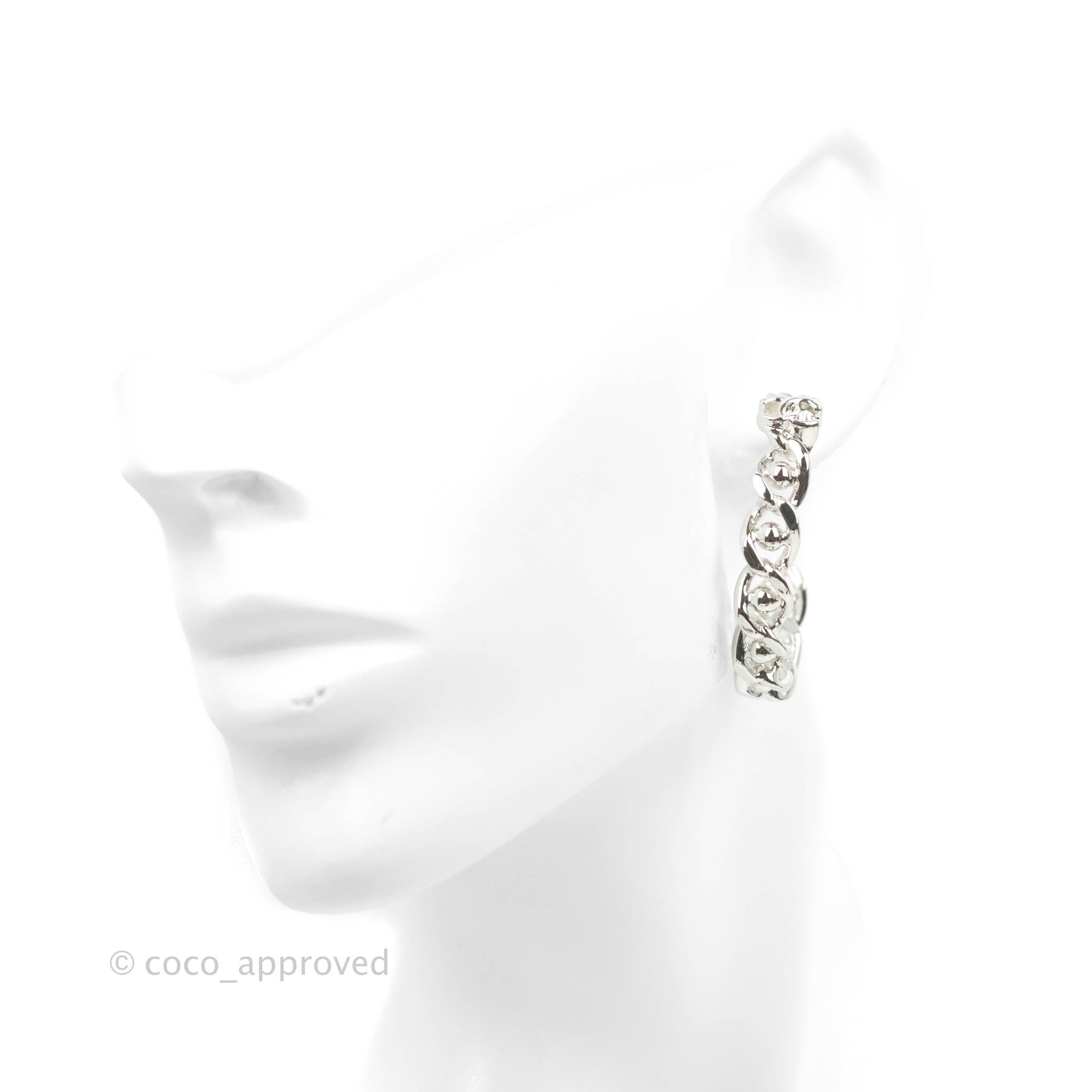 Chanel CC Chain Hoop Earrings in Silver Tone - 22A Collection | Luxury Fashion Jewelry for Women | Perfect for Parties, Weddings & Special Occasions