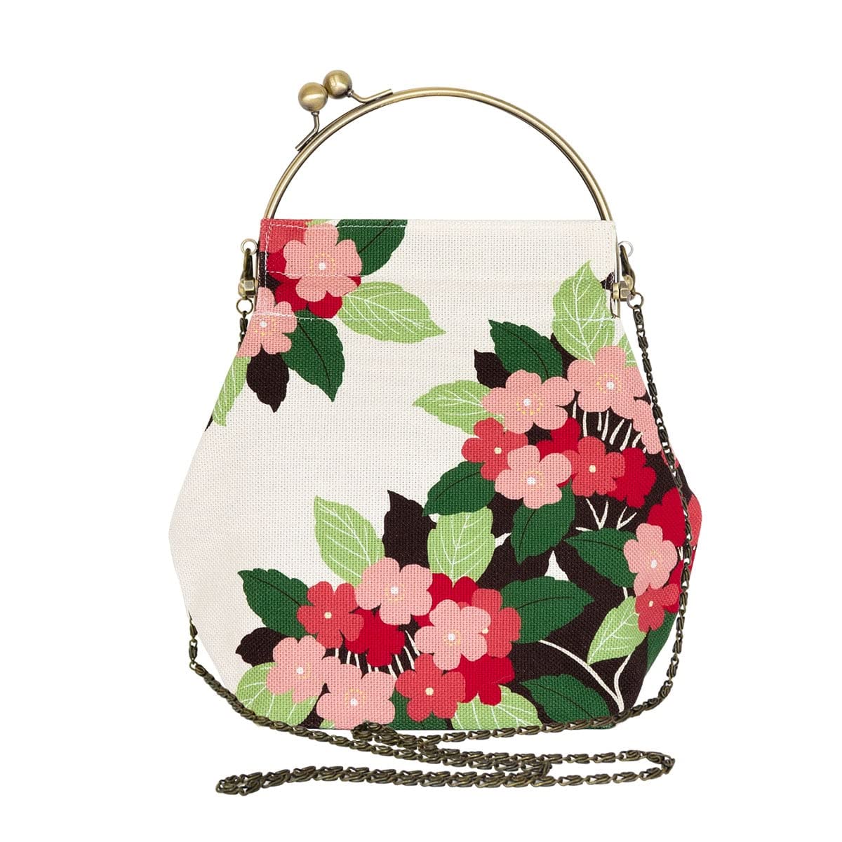 Inokichi Benly Hamaguchi Suzu Hana Peony 2-Way Shoulder Bag - Japanese Pattern Gamaguchi Handbag with Modern Design, Kimono Style Purse for Women | Perfect for Work, Travel & Special Occasions
