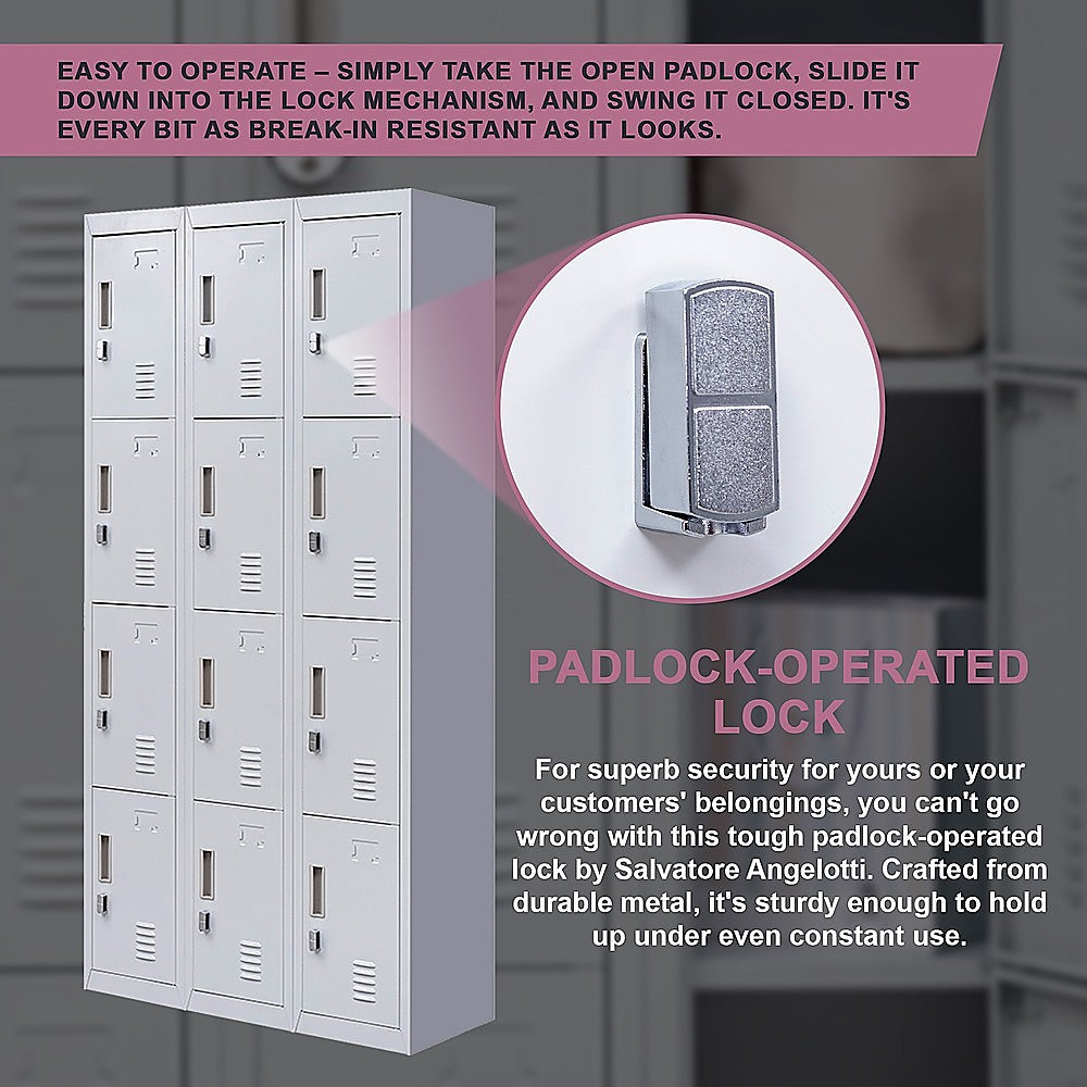12-Pack Heavy Duty Door Locker with Padlock - Secure Storage for Office, Gym, Shed, School & Home - Ideal for Lockers, Cabinets, Gates and Storage Units