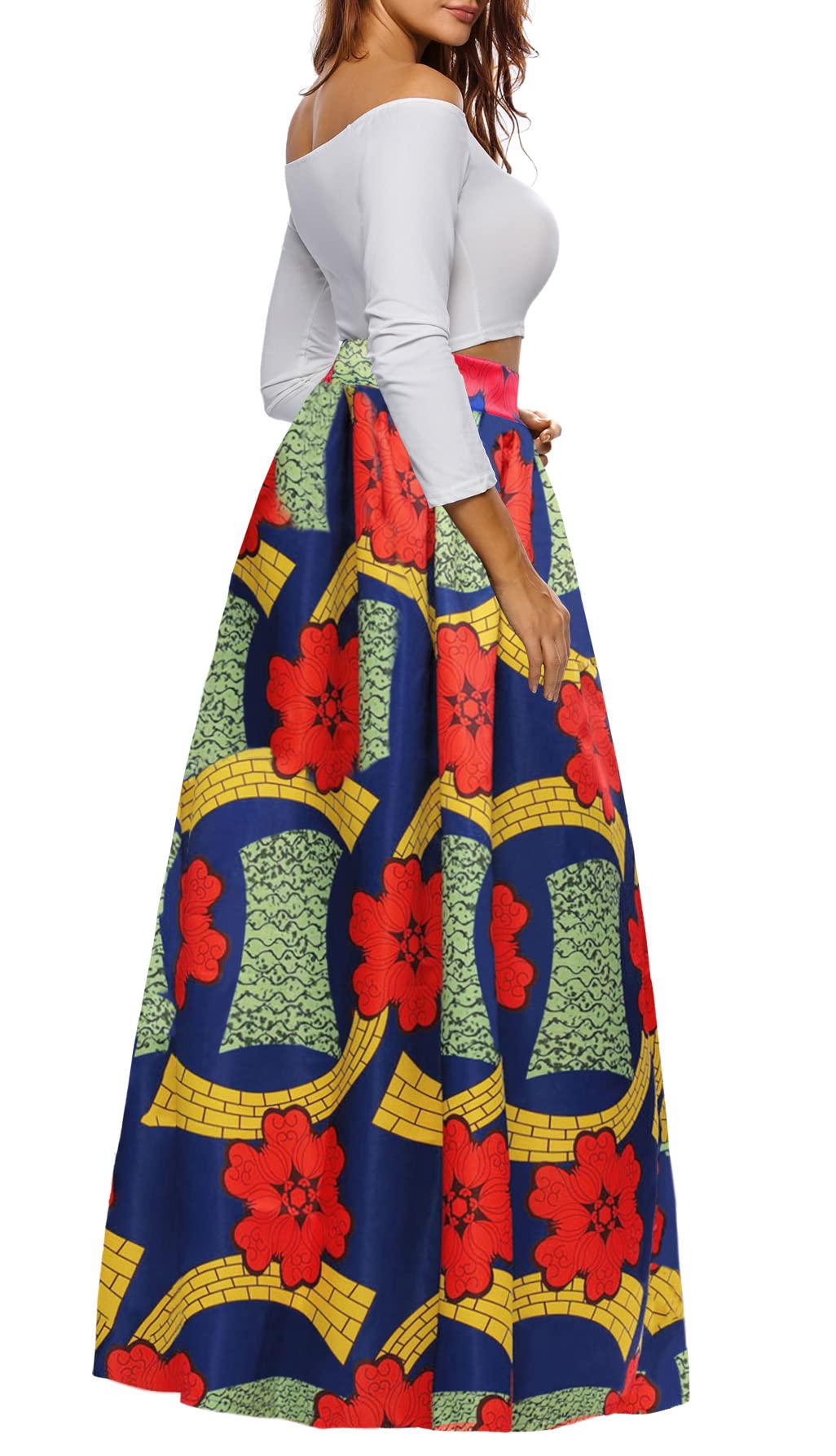 Afibi Women's African Print Maxi Skirt - Flared A-Line Long Skirt with Pockets (Sizes S-5XL) | Boho Chic Summer Dress for Beach, Vacation & Casual Wear