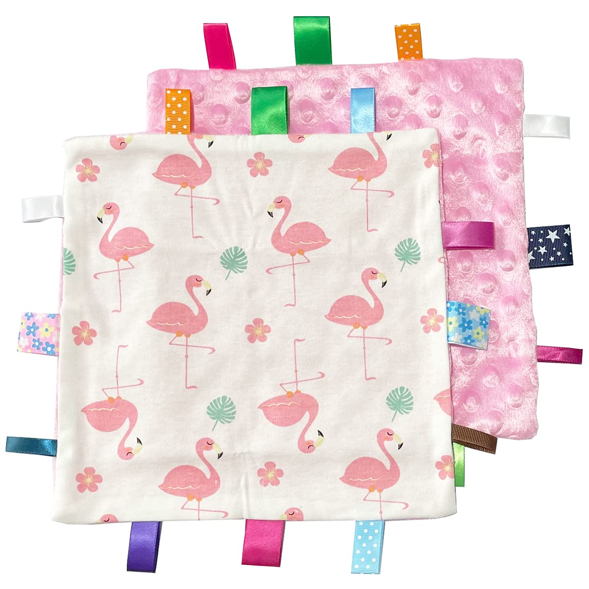 1 PC Pink Bird Baby Tag Blanket - Soft Cute Label Security Blanket for Toddlers & Kids, 9.84x9.84 Inch - Perfect Baby Shower Gift & Comfort Toy for Teething, Sensory Play & Travel