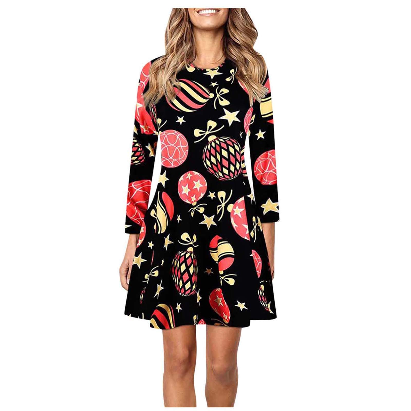 Women's A-Line Beach Dresses - Casual Christmas Mini Dress with Festive Patterns | Perfect for Summer Vacations, Holiday Parties & Beach Getaways