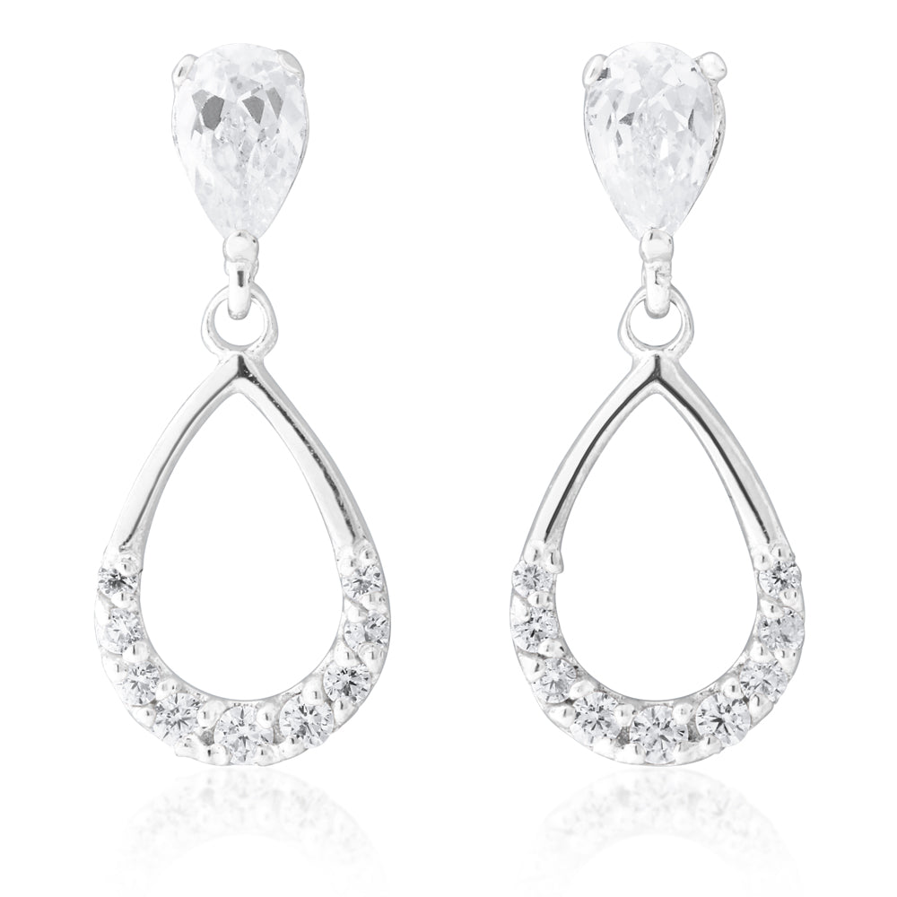 9ct White Gold Pear Shape Zirconia Drop Earrings for Women - Elegant Cubic Zirconia Dangle Earrings for Wedding, Party & Special Occasions