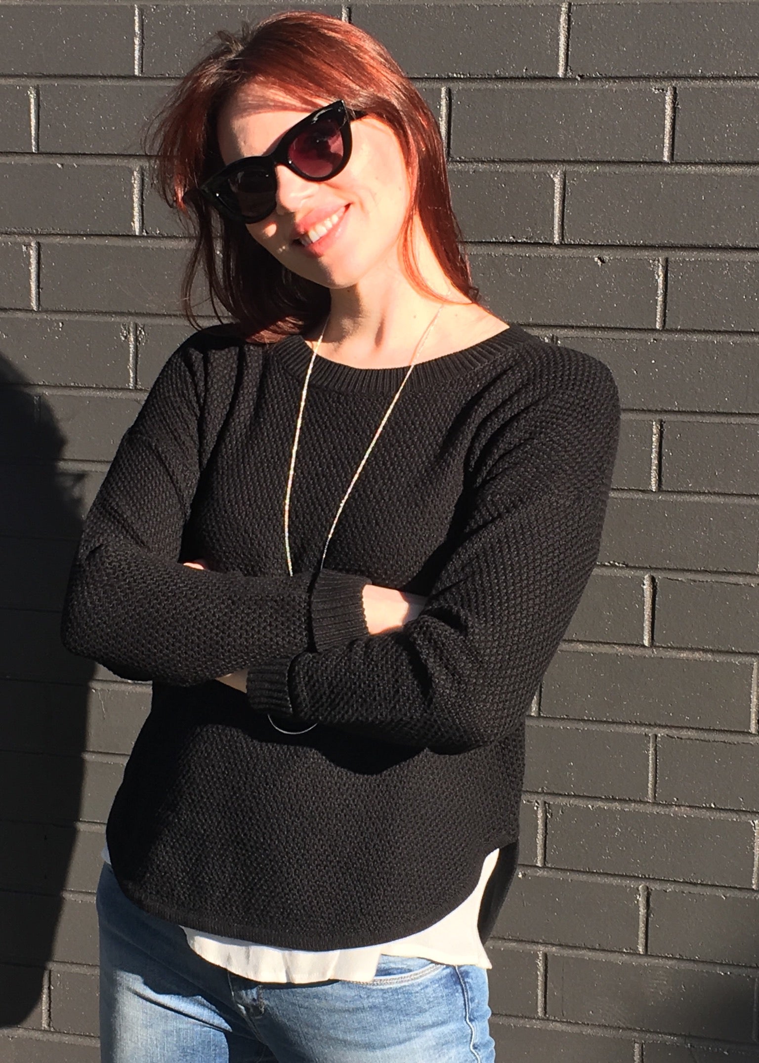 Black Zip Back Cotton Knit Jumper - Stylish Comfort for Casual Wear & Layering