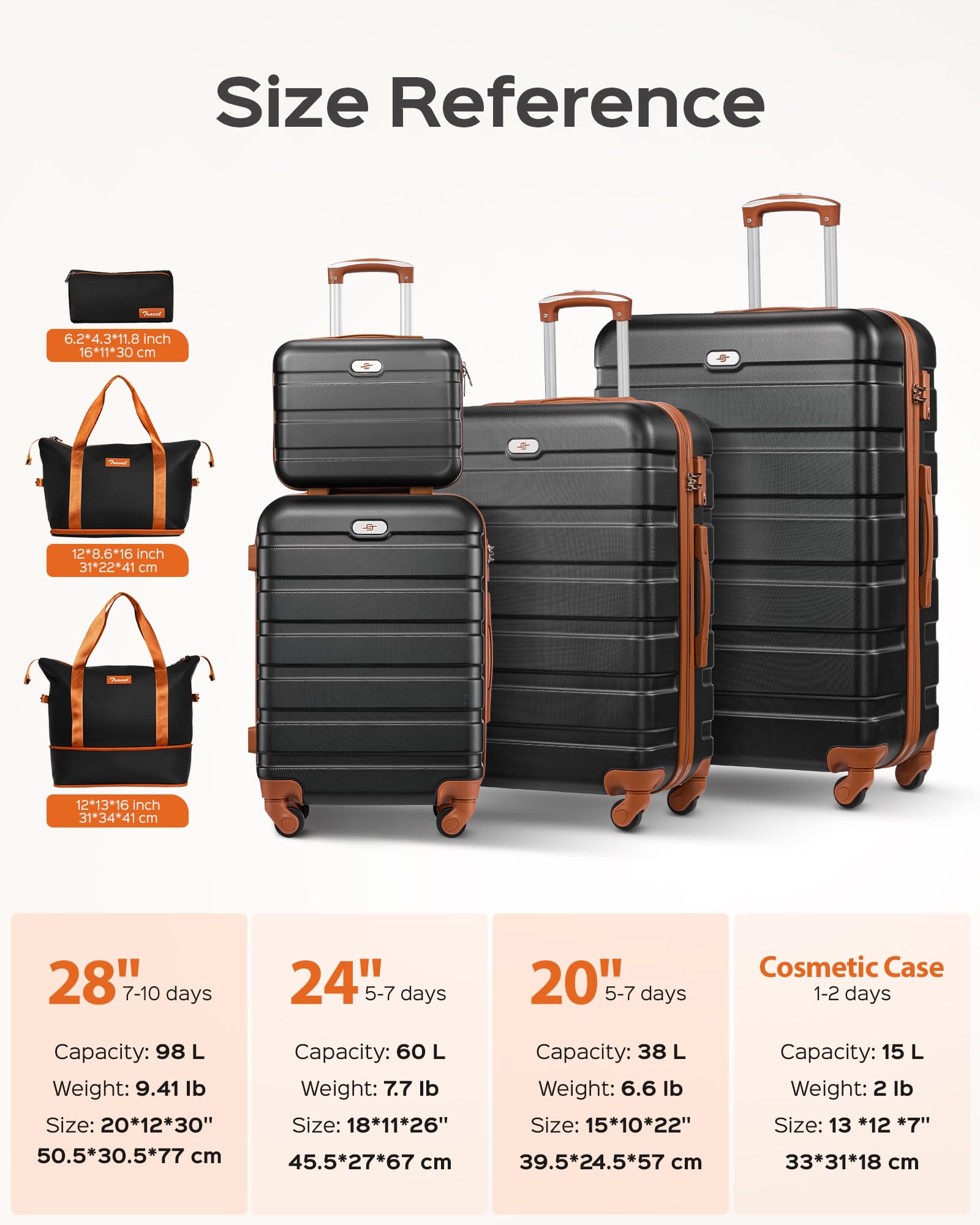 Premium 3-Piece Hard Shell Luggage Set with TSA Lock & 360° Spinner Wheels - Lightweight Suitcases for Travel, Business Trips & Vacations (6-Piece Set Included) - Perfect for Air Travel, Road Trips & Family Getaways