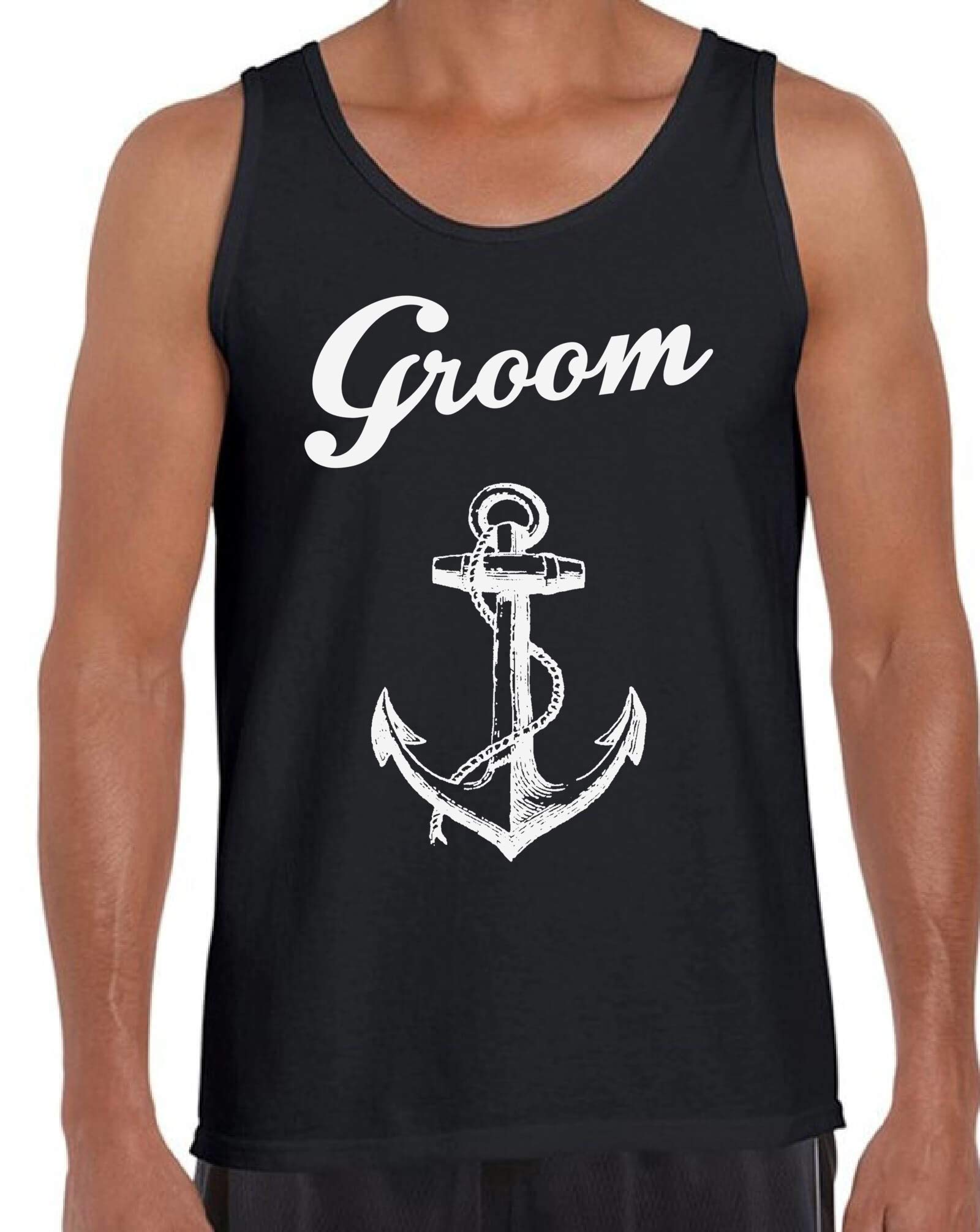 Awkwardstyles Men's Groom White Anchor Print Tank Top - Casual Beach Party Shirt for Summer Vacation & Outdoor Activities | Perfect Gift with Free Bookmark