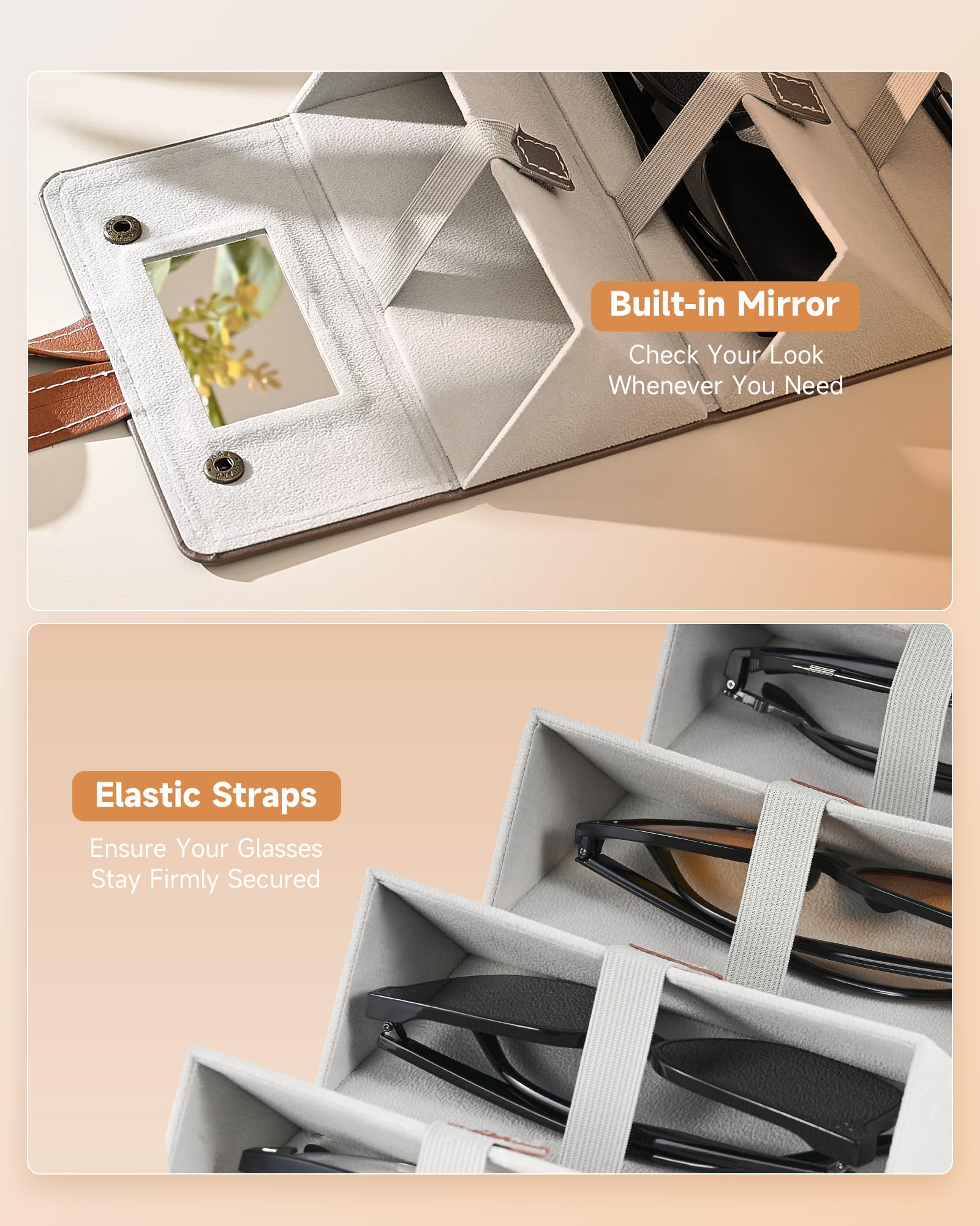 CO-Z Foldable Sunglasses Case - 5 Slots with Mirror for Travel & Home Storage