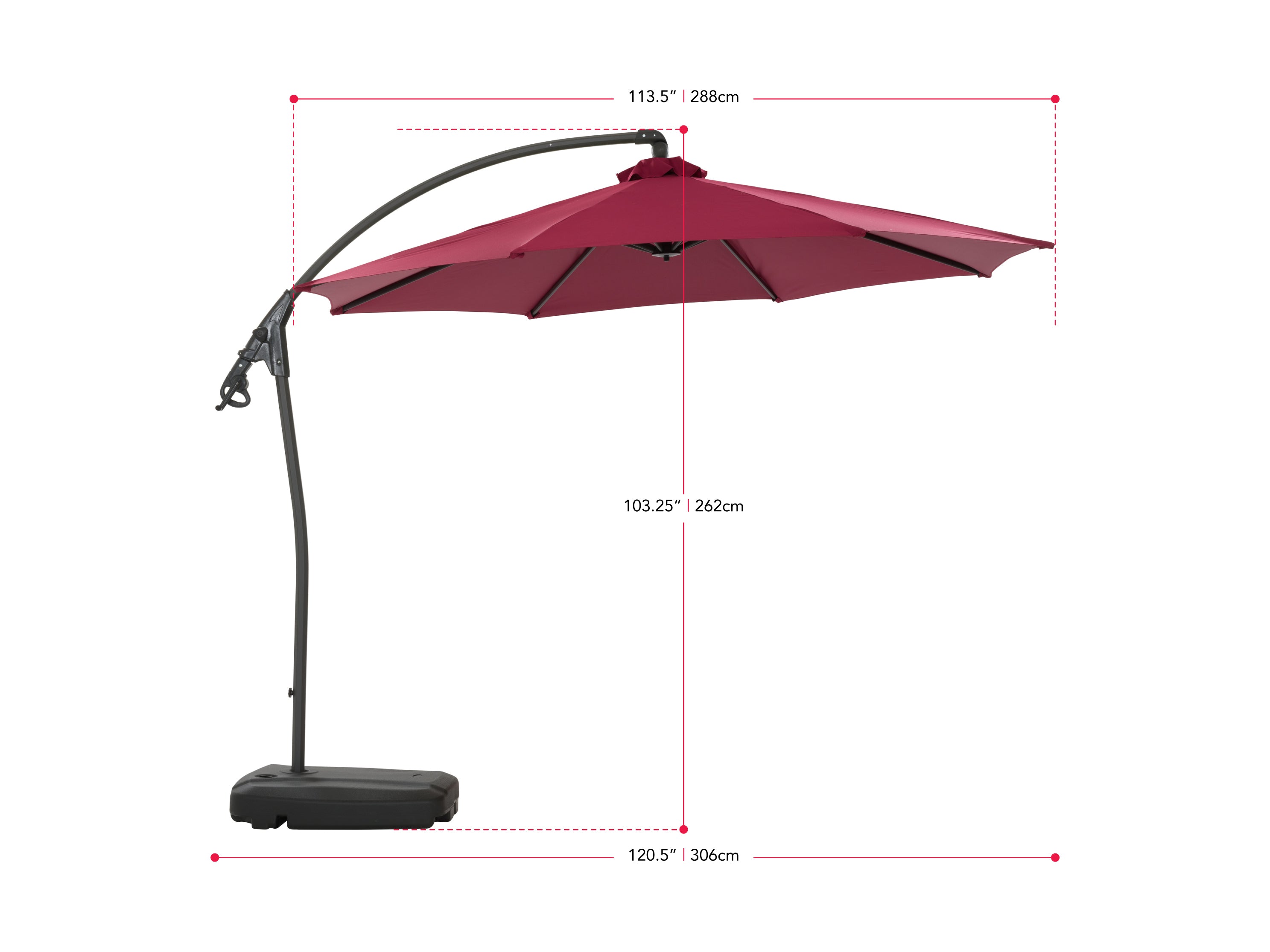 10ft Wine Red Cantilever Umbrella with Heavy Duty Base - Outdoor Patio Sun Shade for Garden, Poolside, and Backyard Relaxation