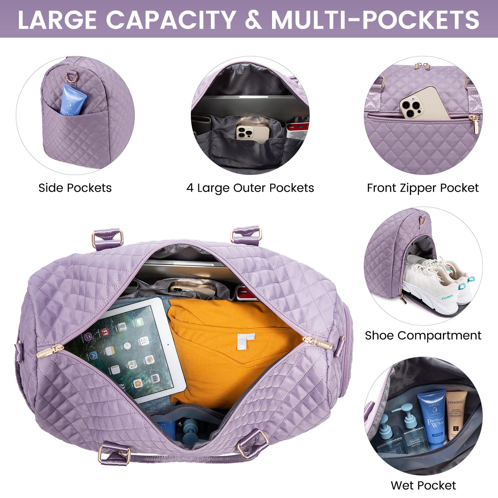 LOVEVOOK Women's Travel Duffle Bag - Waterproof Weekender Overnight Bag with Shoe Compartment & Wet Pocket - Perfect for Gym, Hospital Delivery, Weekend Getaways & Airplane Carry-On