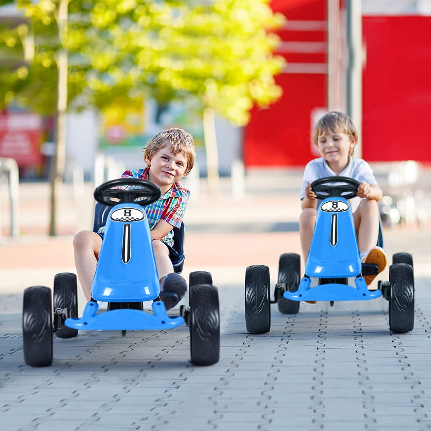 GLACER Kids Go Kart - 4-Wheel Pedal Powered Ride On Toy Car for Boys & Girls, Adjustable Seat & EVA Rubber Tires, Outdoor Racing Toy Vehicle (Blue) | Perfect for Backyard Play, Birthday Gifts & Outdoor Family Fun