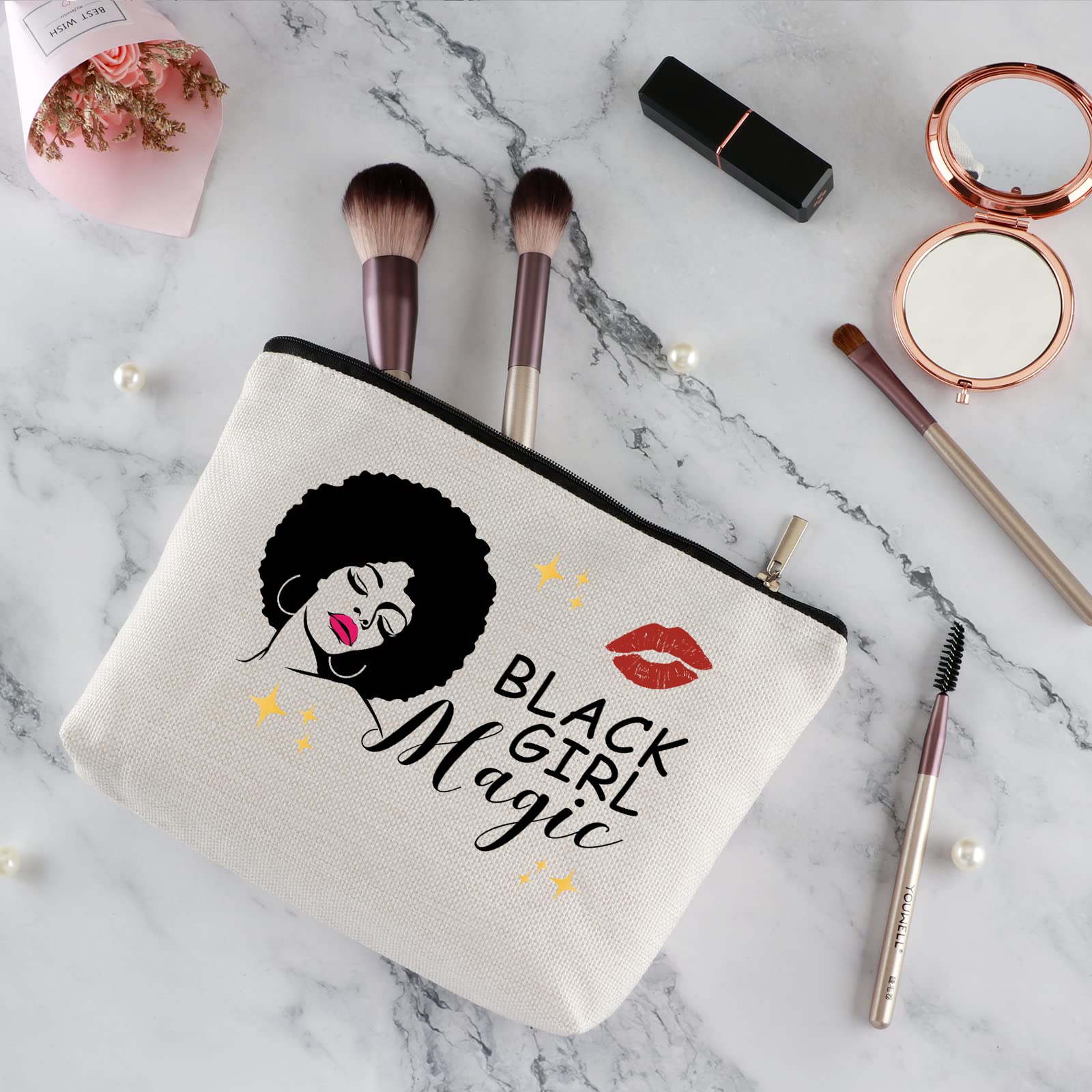 Black Magic Makeup Travel Bag - African American Melanin Gifts for Women - Inspirational Birthday, Christmas & Retirement Gifts for Sister, Friend, Aunt & Mom - Perfect for Travel, Cosmetics Storage & Special Occasions