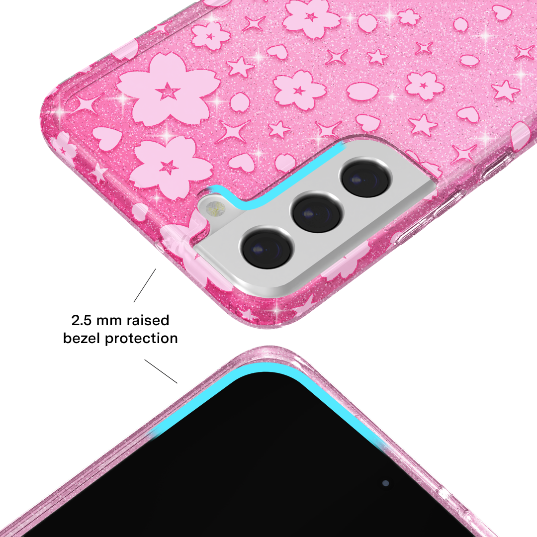 Sparkling Cherry Blossom Glitter Phone Case for Samsung Galaxy - Perfect for Spring Outfits & Festival Accessories