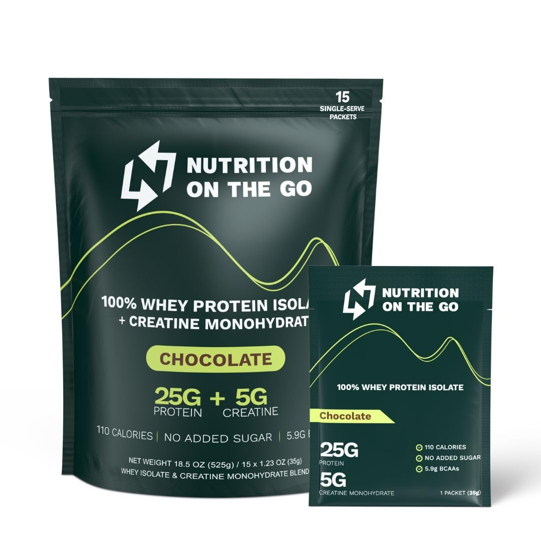 Premium Chocolate Whey Protein Powder with Creatine - 25g Protein & 5g Creatine per Serving - Gluten-Free, No Added Sugar - 15 Single-Serve Packets for Travel, Gym & Post-Workout Recovery - Ideal for Athletes & Fitness Enthusiasts