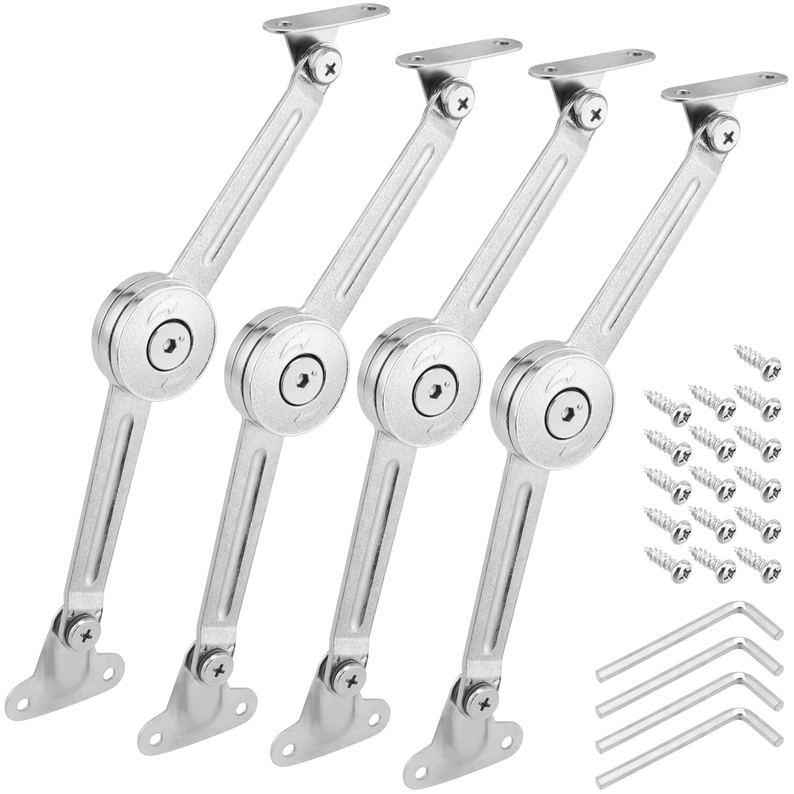 KEILEOHO Soft Close Lid Stay Hinges Set of 4 - 75°90°110° Adjustable Folding Cabinet Hinges with Hex Key - 20KG Capacity for Wooden Box, Chest, Wardrobe & Furniture (Perfect for Home Storage & DIY Projects)