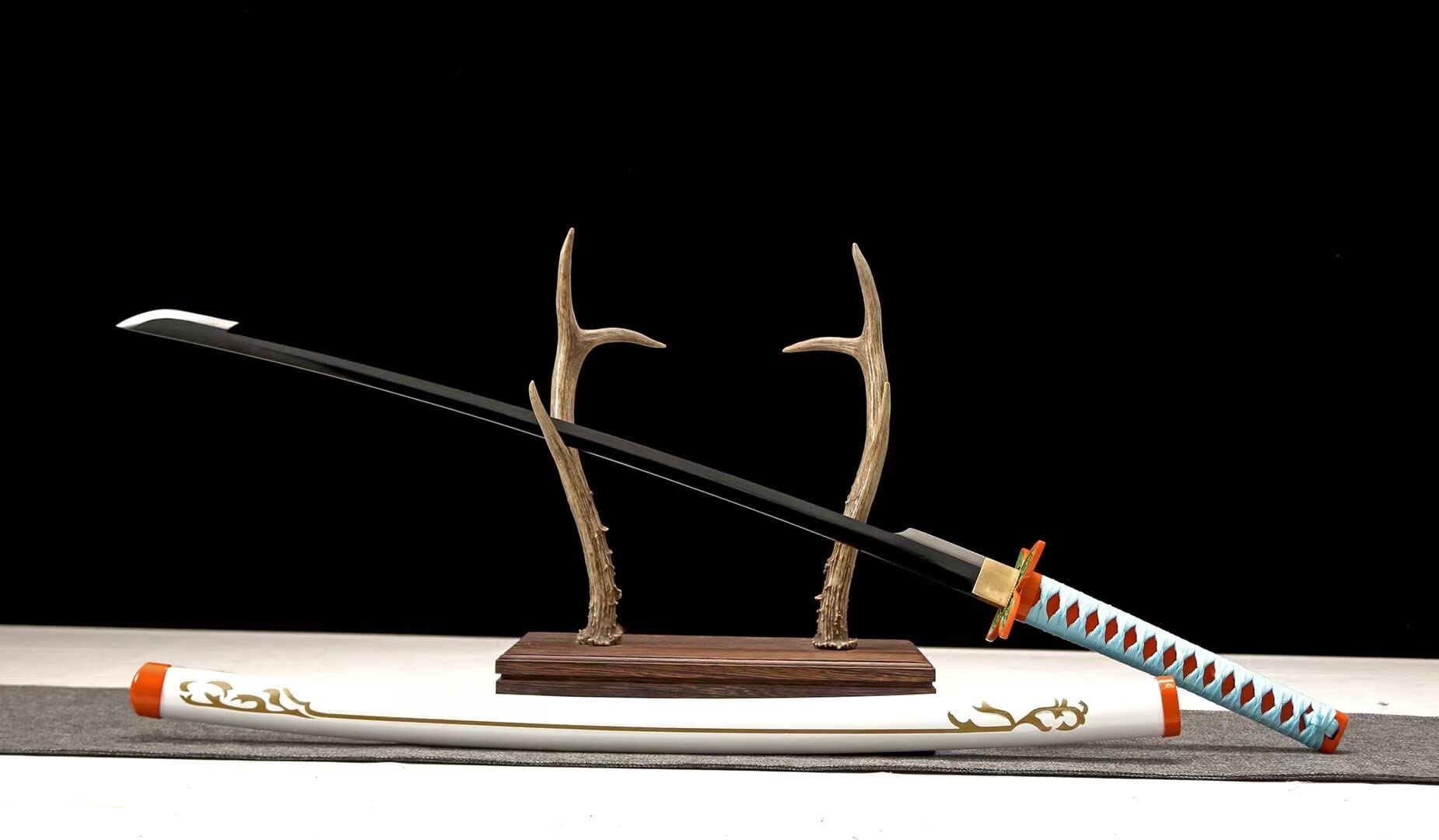 Handmade 1095 High Carbon Steel Demon Slayer Katana Sword - Agatsuma Zenitsu Cosplay Knife, Sharp Japanese Anime Sword, Real Weapon for Collection & Display - Perfect for Cosplay, Anime Enthusiasts, and Martial Arts Training