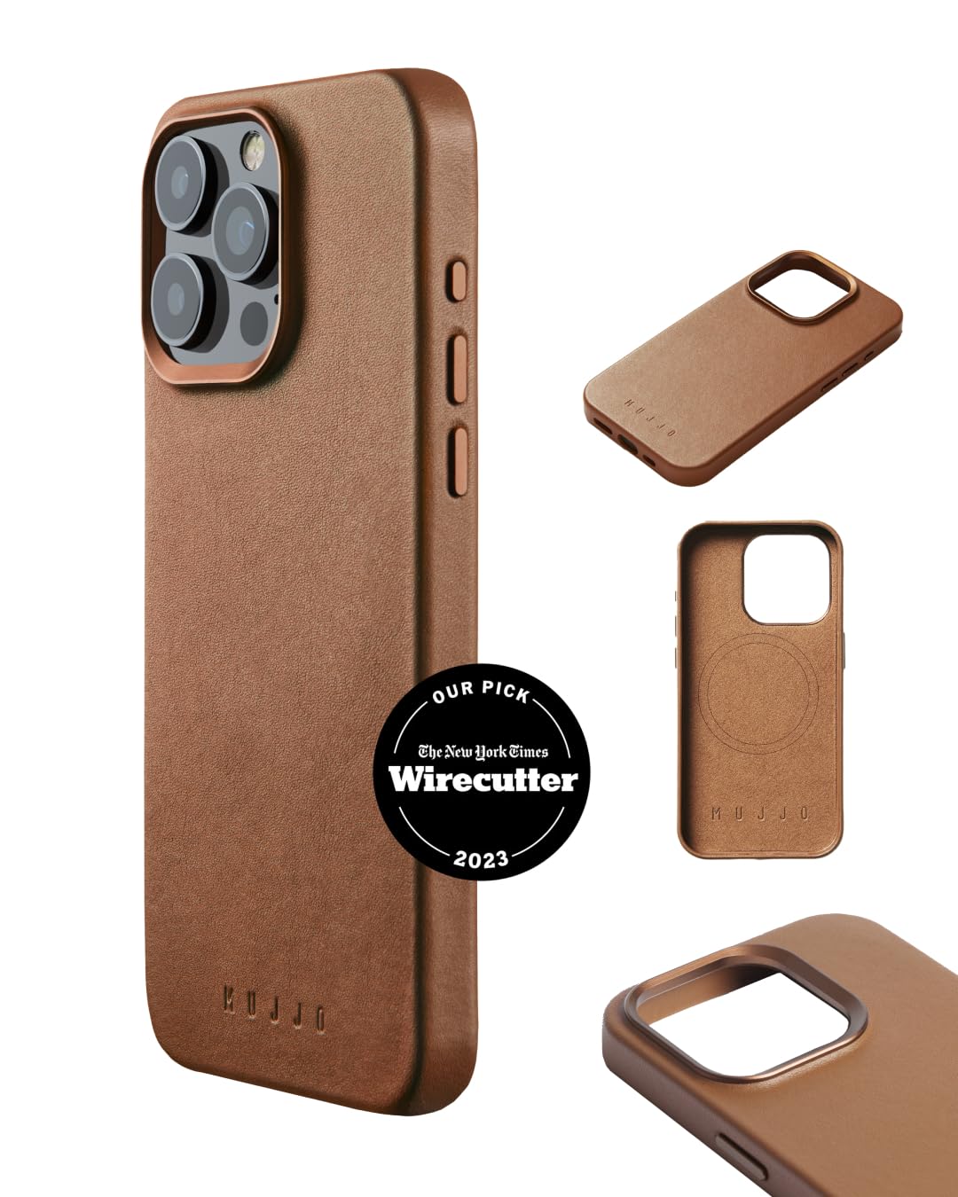 Mujjo Premium European Leather Phone Case for iPhone 16 Pro Max - MagSafe Compatible, Slim Protective Cover with Enhanced Camera Protection | Recycled Eco-Friendly Materials | Tan Brown | Perfect for Work, Travel & Everyday Use