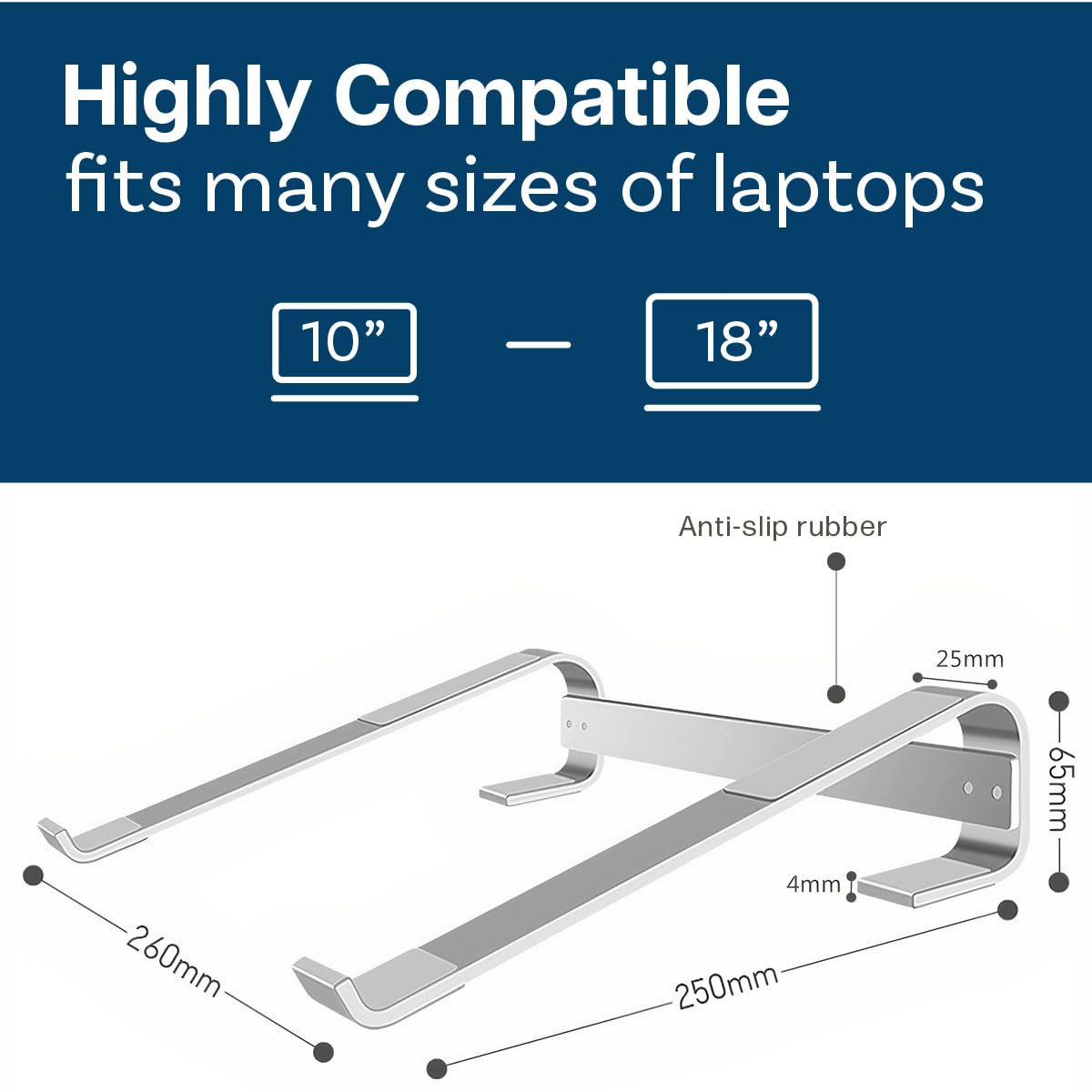 Universal Laptop Stand for 10-18 Inch Notebooks - Ventilated Aluminum Computer Holder Compatible with MacBook, ASUS, Acer & More - Perfect for Home Office, Gaming & Workstation Setup