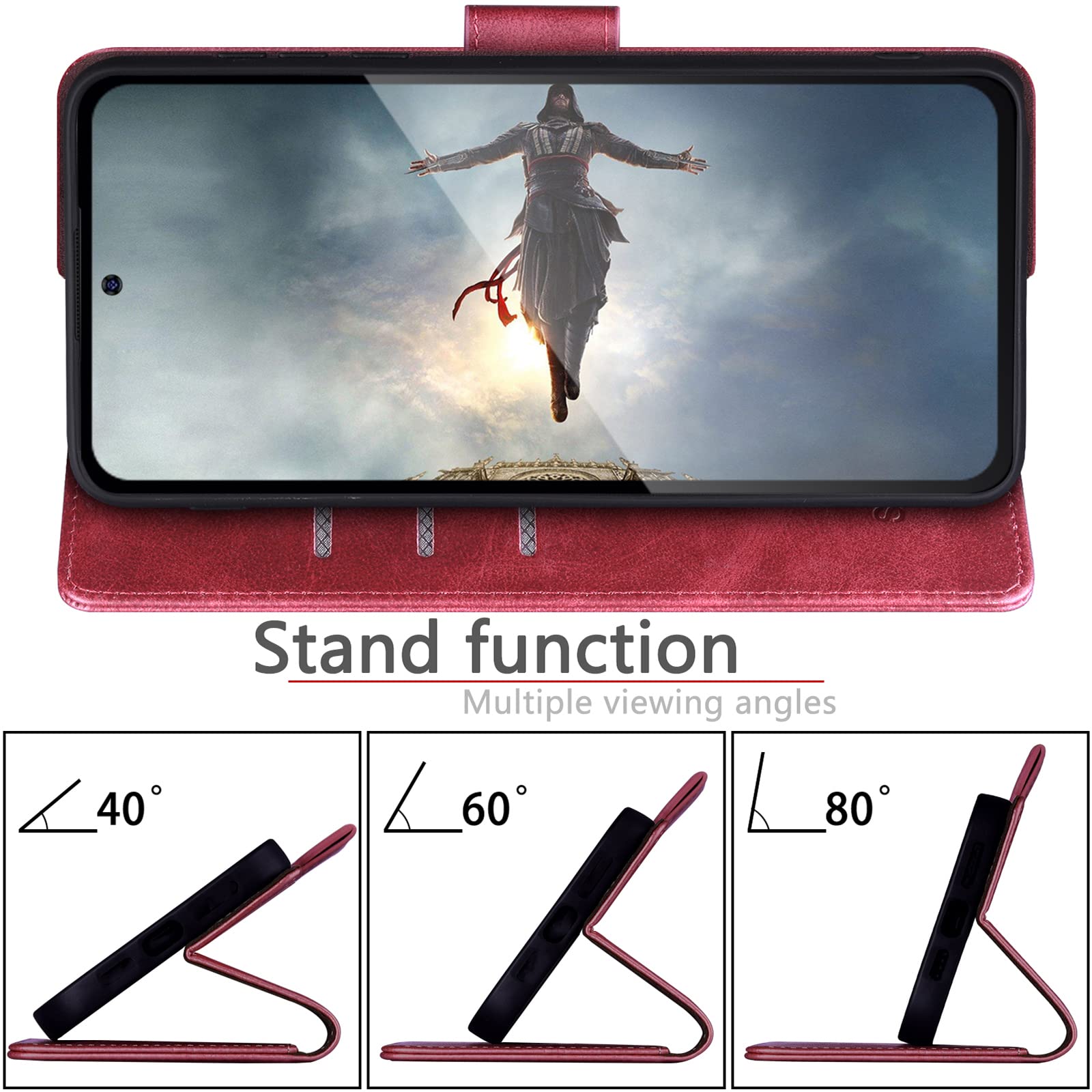 SUANPOT RFID Blocking Leather Wallet Case for Samsung Galaxy S22 - Flip Folio Book Cover with Credit Card Holder, Shockproof Protection for Women & Men (Red) | Perfect for Everyday Use, Travel & Business Meetings