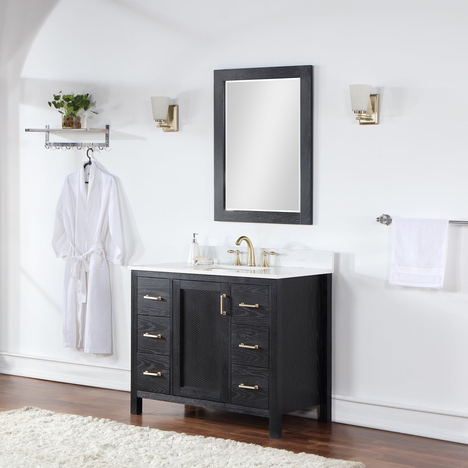 Hadiya 42 Inch Single Bathroom Vanity Set with Aosta White Composite Stone Countertop - Modern Bathroom Sink Cabinet for Small Spaces, Perfect for Apartments & Powder Rooms