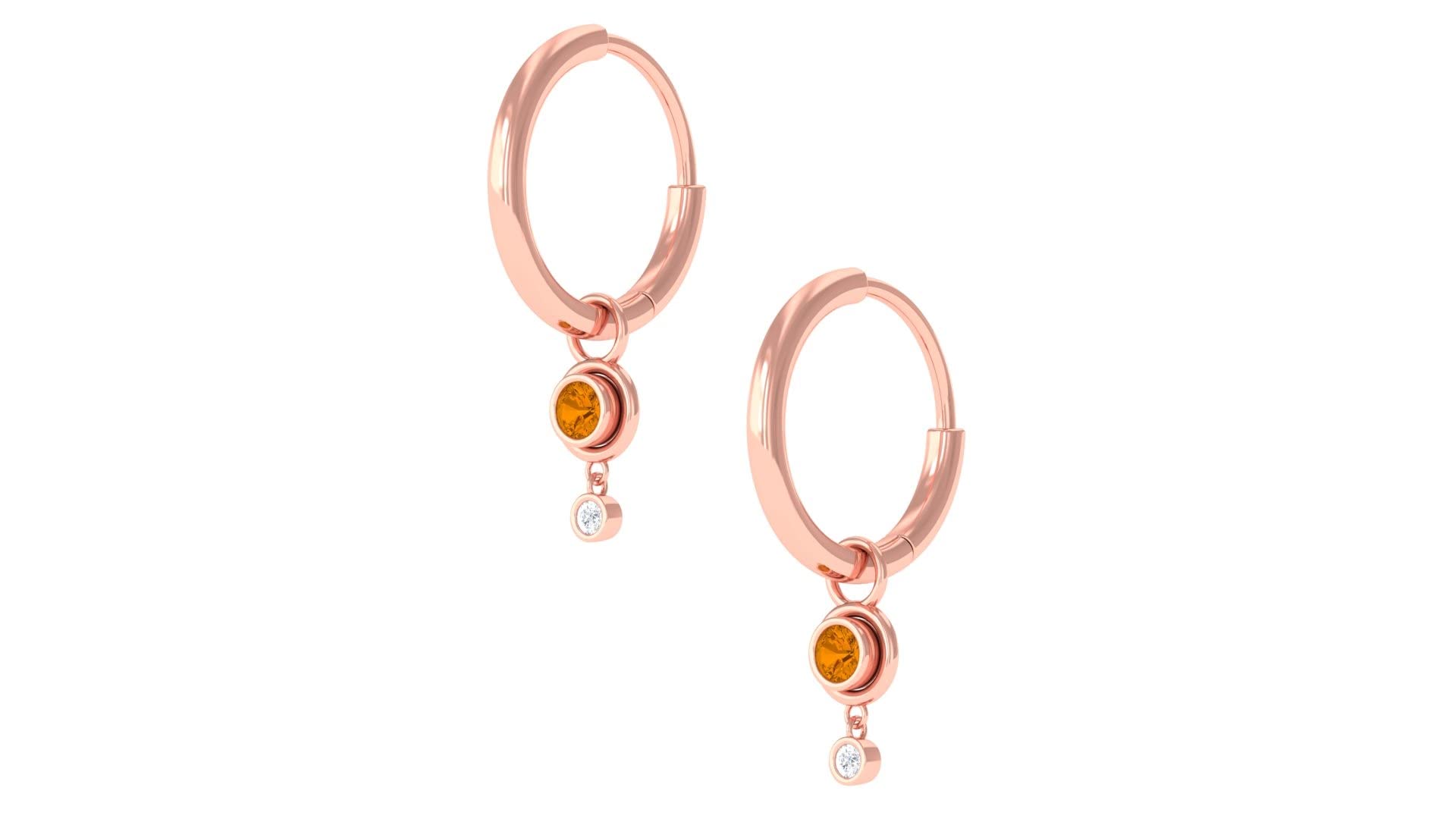 1/4 CT Citrine Hoop Earrings with Diamond Accents - 14K Solid Gold Hinged Drop Earrings for Women | Elegant Everyday Jewelry & Special Occasion Gift