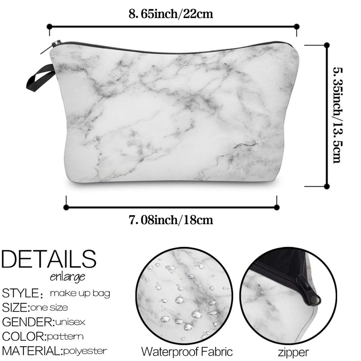 Deanfun Waterproof Marble Makeup Bag for Women - Large Durable Cosmetic Organizer with Roomy Interior, Travel Toiletry Bag for Makeup Brushes & Essentials - Perfect Gift for Her (Ideal for Travel, Gym, Beach & Daily Use)