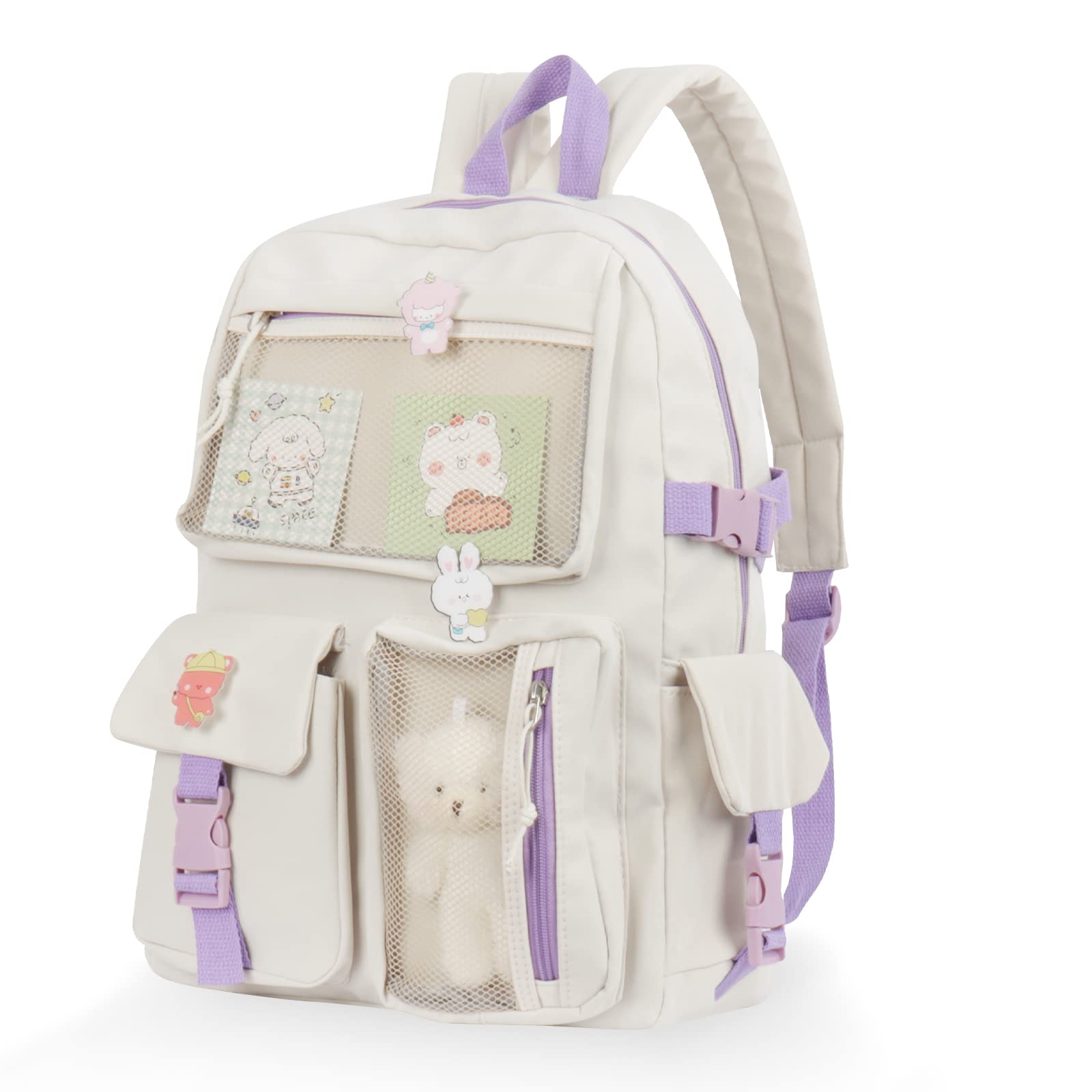 Cute Aesthetic Backpack for Teen Girls - Large Capacity Kawaii Laptop School Bag with Pin Pendant Accessories | Perfect for School, College, Travel & Daily Use