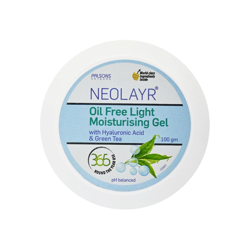 Neolayr Oil Free Light Moisturizing Gel with Hyaluronic Acid - Hydrating Face Moisturizer for Men & Women - Provides Oil Free Glow & Complete Skin Hydration in 60 Minutes - 100 GM - Perfect for Daily Skincare Routine & Post-Workout Refreshment