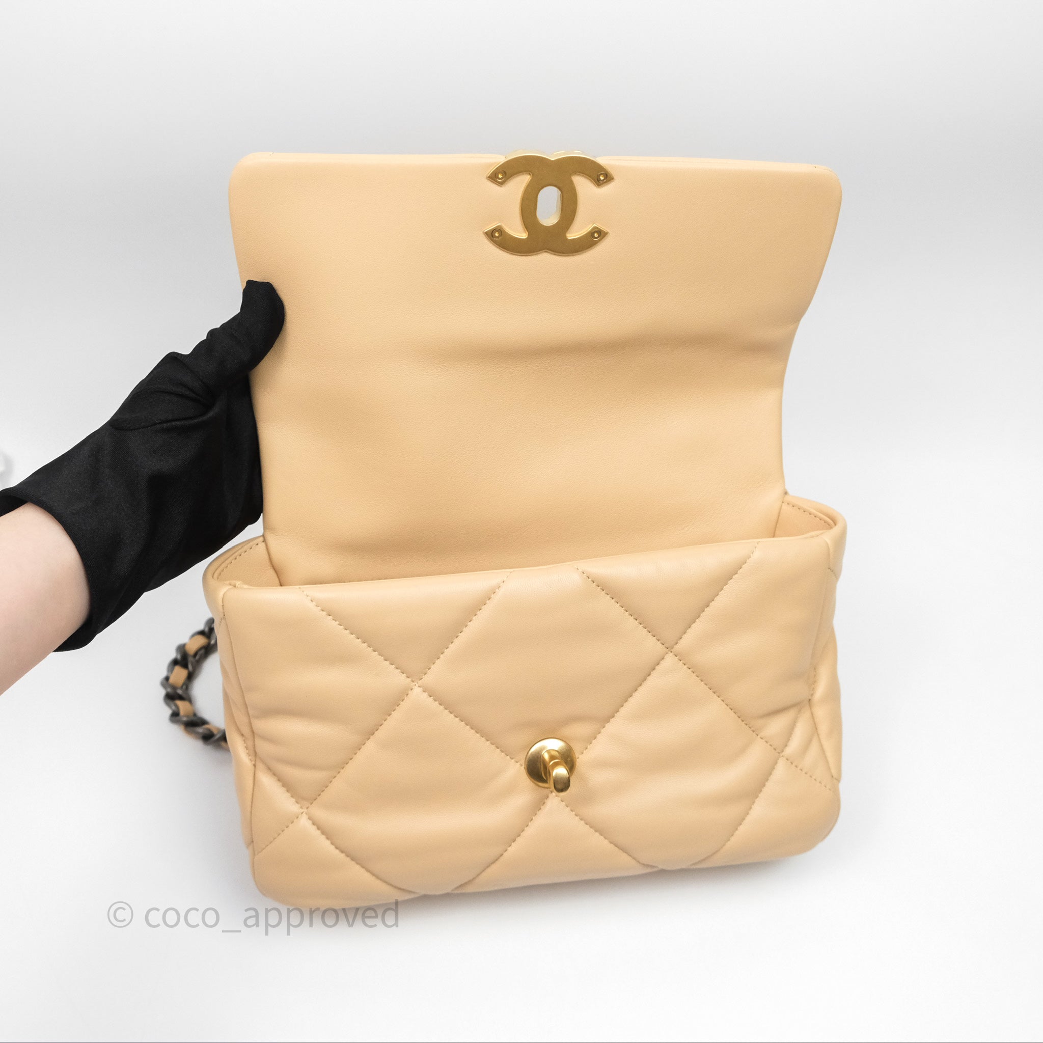 Chanel 19 Small Beige Leather Flap Bag with Mixed Gold & Silver Hardware - Luxury Shoulder Bag for Women, Perfect for Date Night & Special Occasions