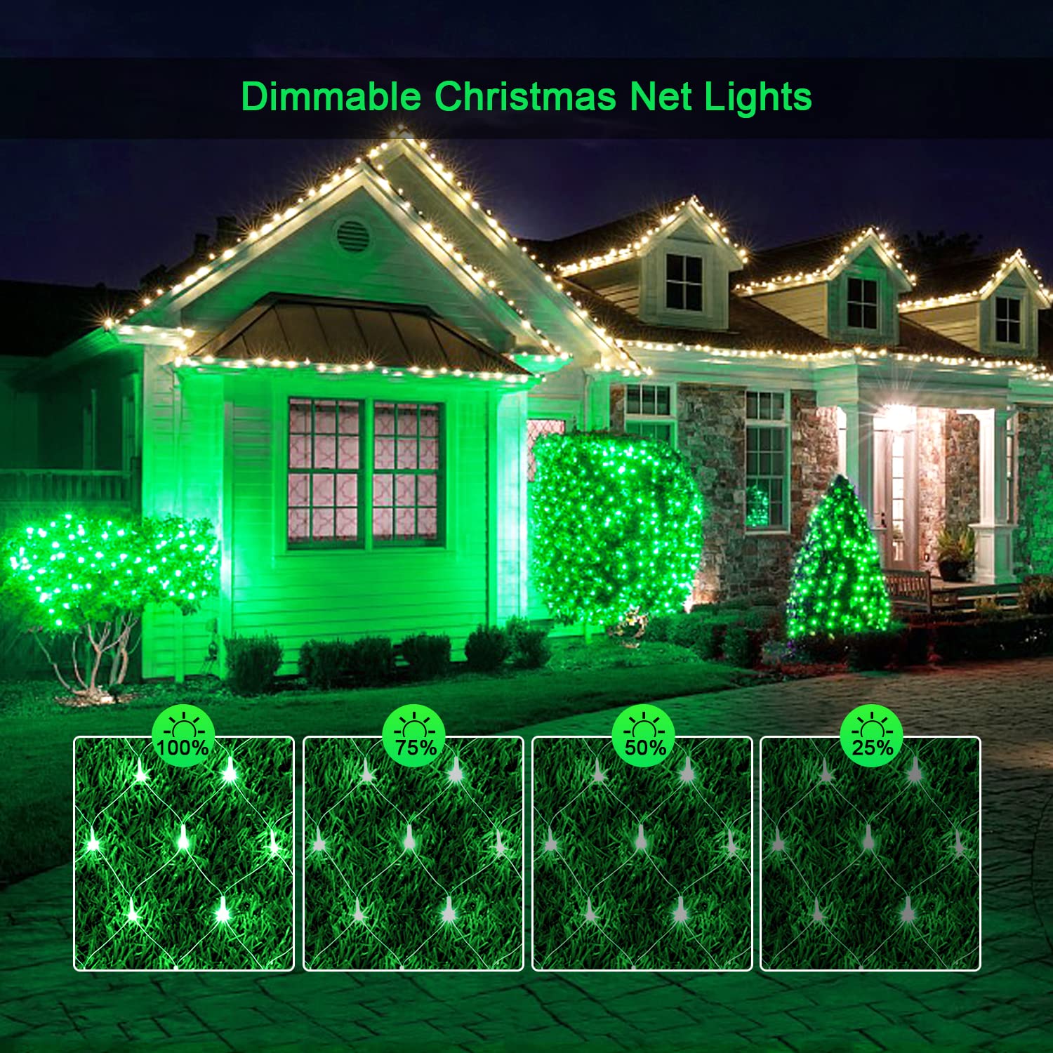 JMEXSUSS 360 LED Christmas Net Lights - 12ft x 5ft Outdoor Plug-in Bush Lights with Remote (8 Modes, Connectable Mesh) for Holiday Decor - Perfect for Christmas Trees, Patio, Garden & Patrick Day Celebrations (Transparent Wire)