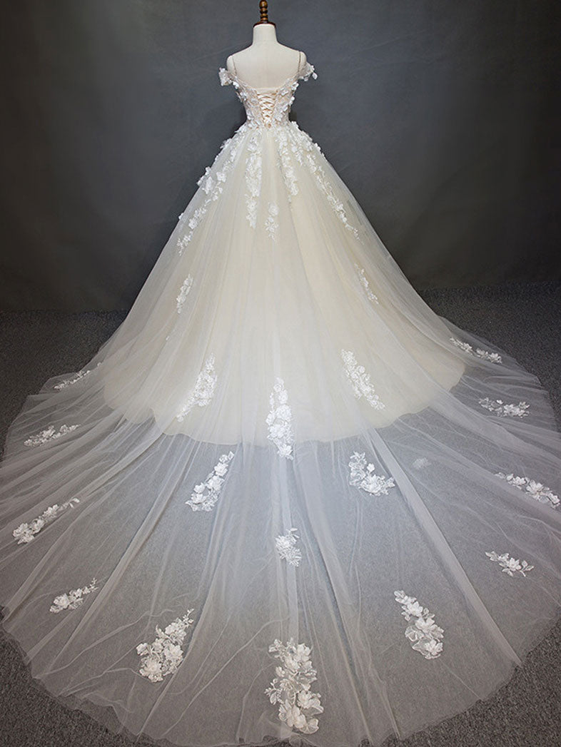 Elegant Light Champagne Tulle Lace Long Prom Dress - Lace Tulle Evening Gown for Formal Events, Weddings & Special Occasions