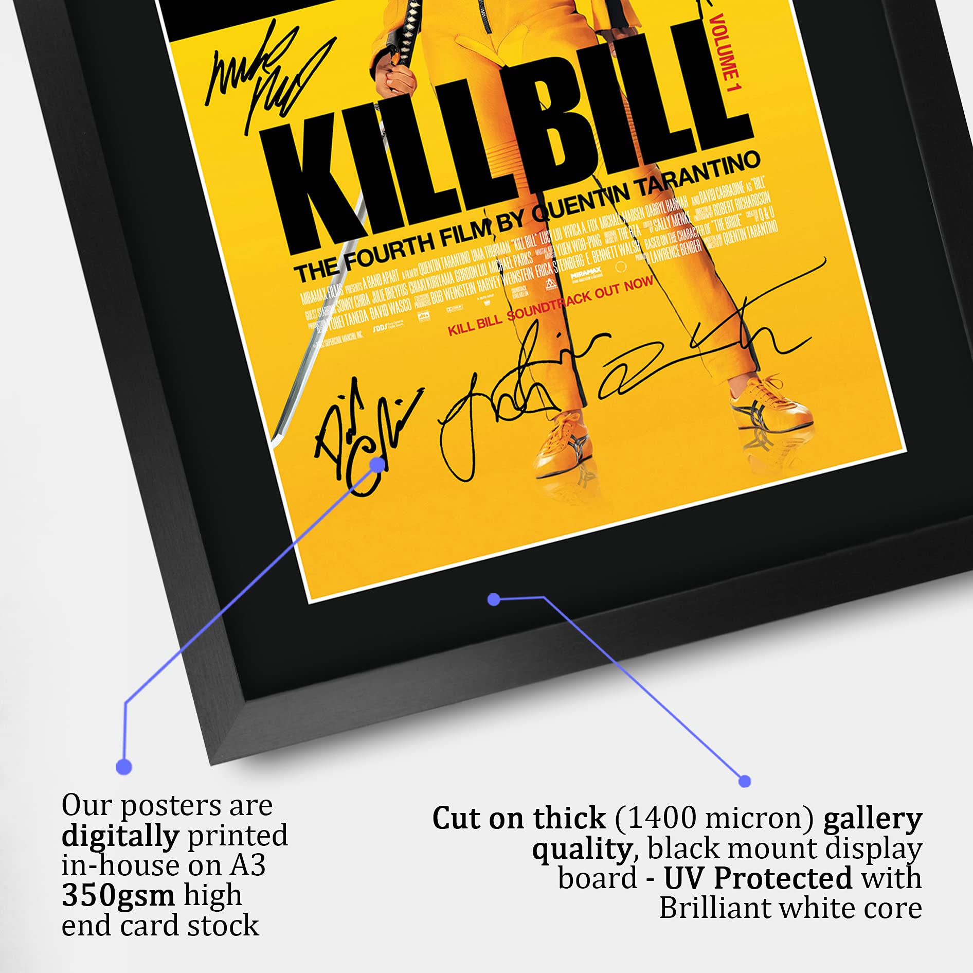 Kill Bill Vol 1 Movie Memorabilia - 16x12 Inch Framed Autographed Picture with Printed Signature - Perfect Gift for Film Fans & Collectors - Great for Home Theater Decor, Man Cave, or Office Display