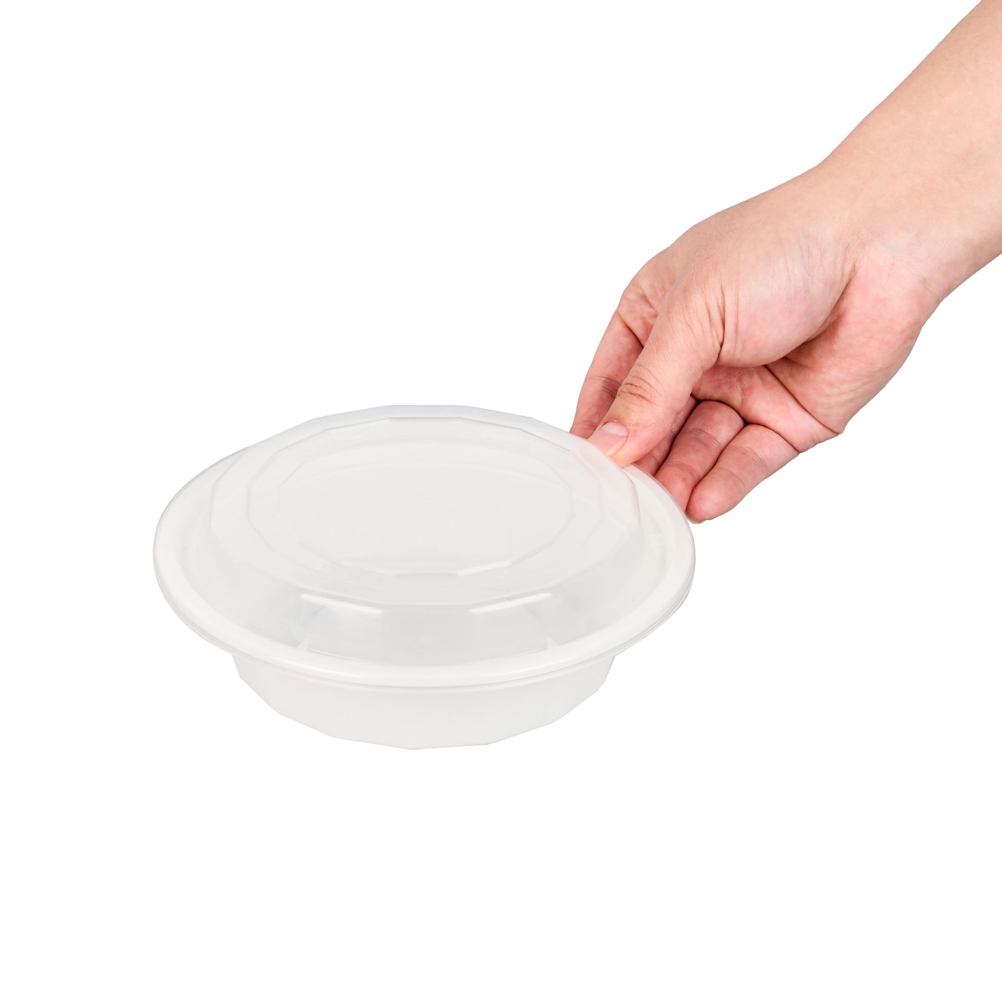 16 oz Round White Plastic To-Go Containers with Clear Lids - Microwave Safe (6.25