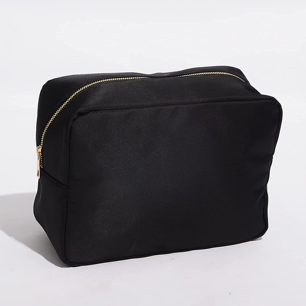 Extra Large Cosmetic Bag for Travel - Waterproof Nylon Makeup Pouch Organizer Case with Zipper for Women & Men (Black, XL) - Perfect for Airplane Carry-on, Gym Essentials & Toiletry Storage