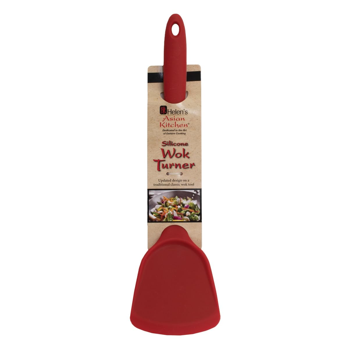 Asian Kitchen Silicone Wok Turner & Stir Fry Spatula - 13 Inch Heat Resistant Cooking Utensil for Nonstick Pans - Red Kitchen Tool for Sauteing, Flipping & Stir-Frying
