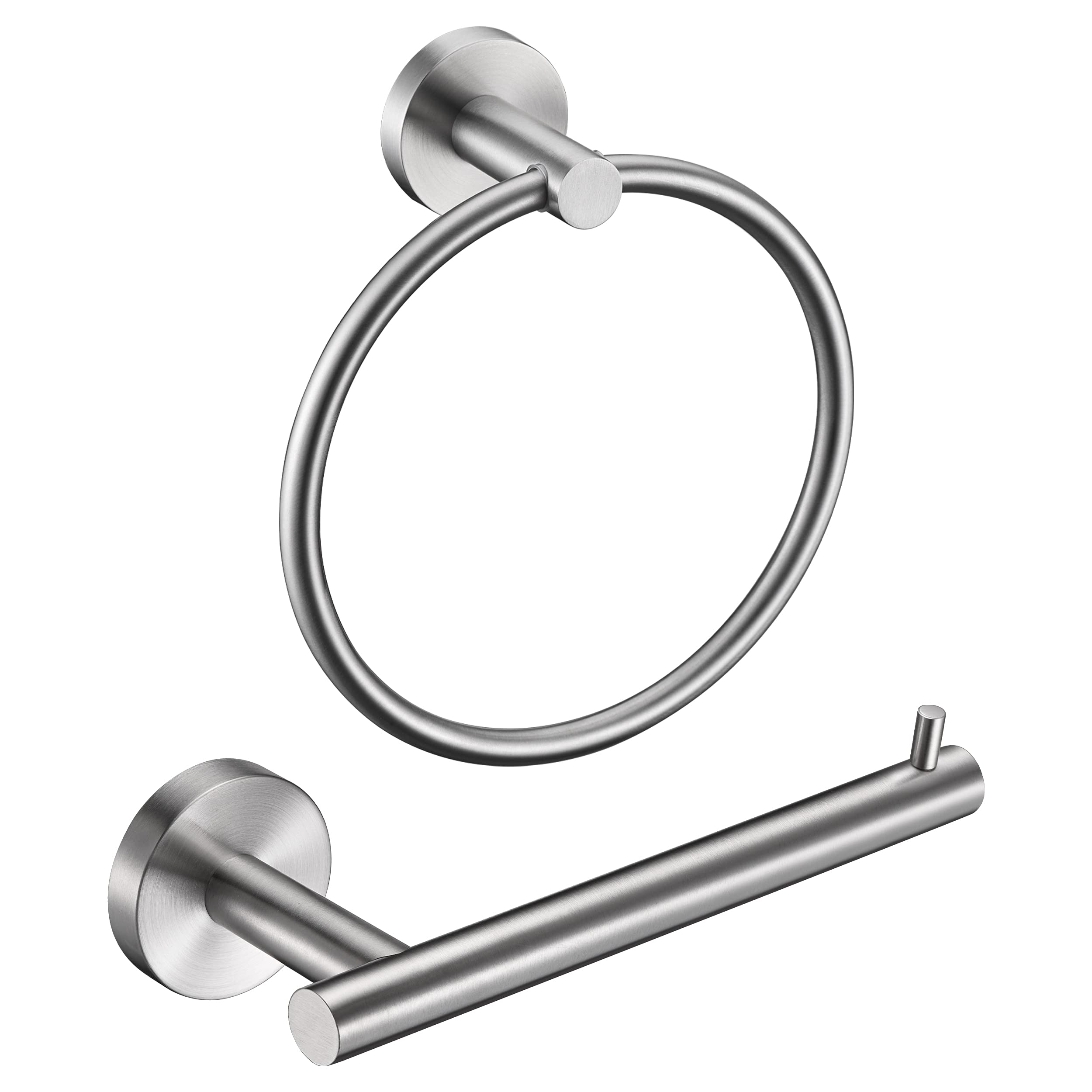 Brushed Nickel Toilet Paper Holder and Towel Ring Set - 2 Piece Bathroom Hardware Accessories, SUS304 Stainless Steel Wall Mounted Towel Holder - Perfect for Modern Bathrooms and Powder Rooms