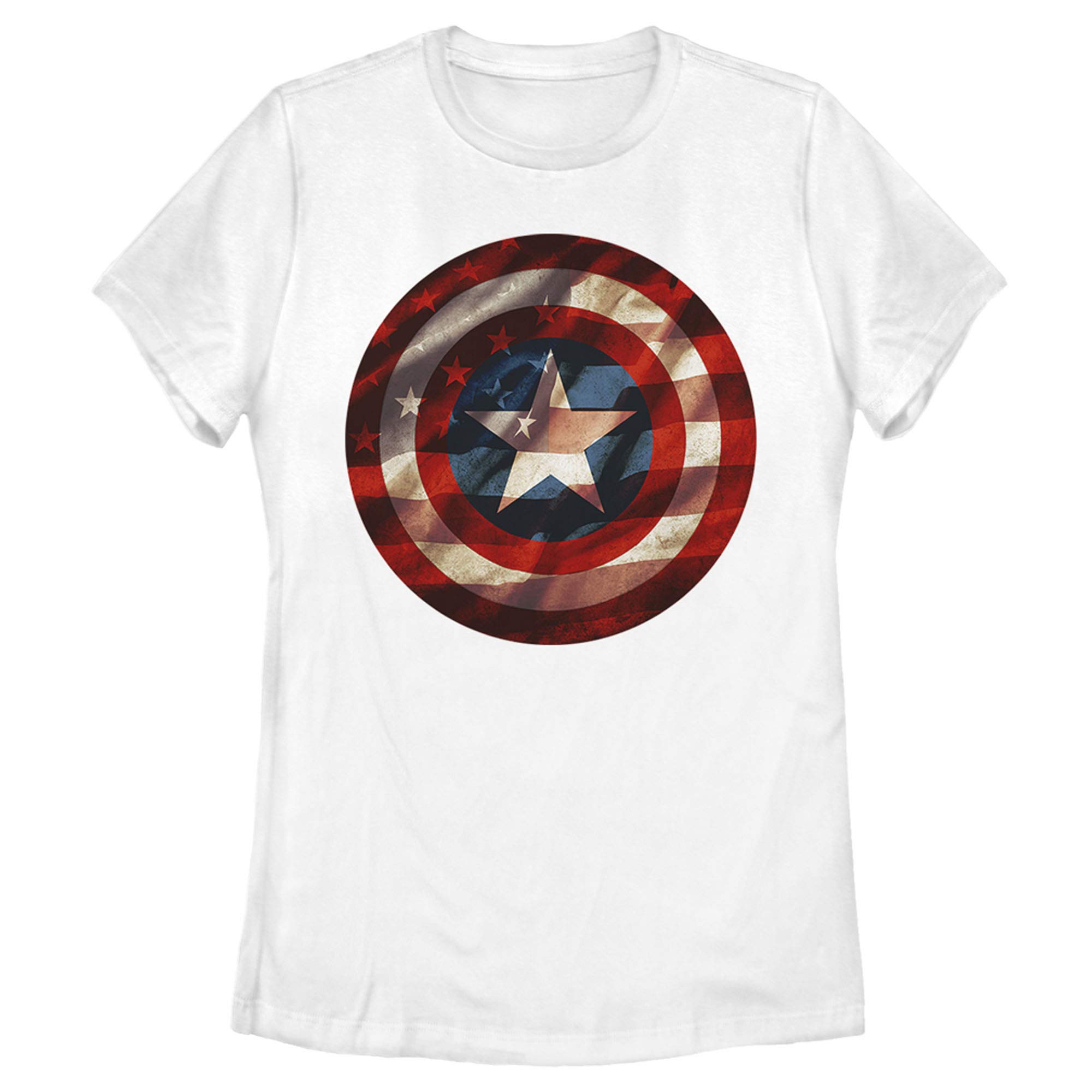 Women's Marvel Captain America Avengers Shield Flag Graphic T-Shirt | Superhero Cotton Tee for Fans & Cosplay | Casual Wear & Comic Con Outfit