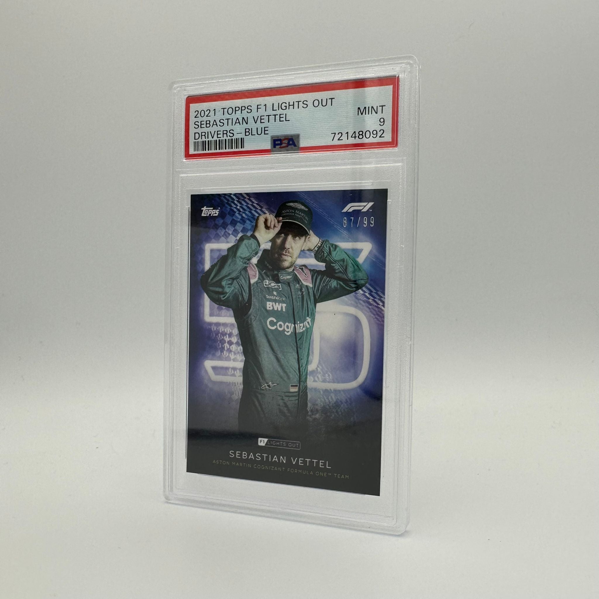 PSA 9 Graded 87/99 Sebastian Vettel Blue Parallel Racing Driver Card - Perfect for Collectors, Sports Memorabilia Displays & Formula 1 Fan Gifts