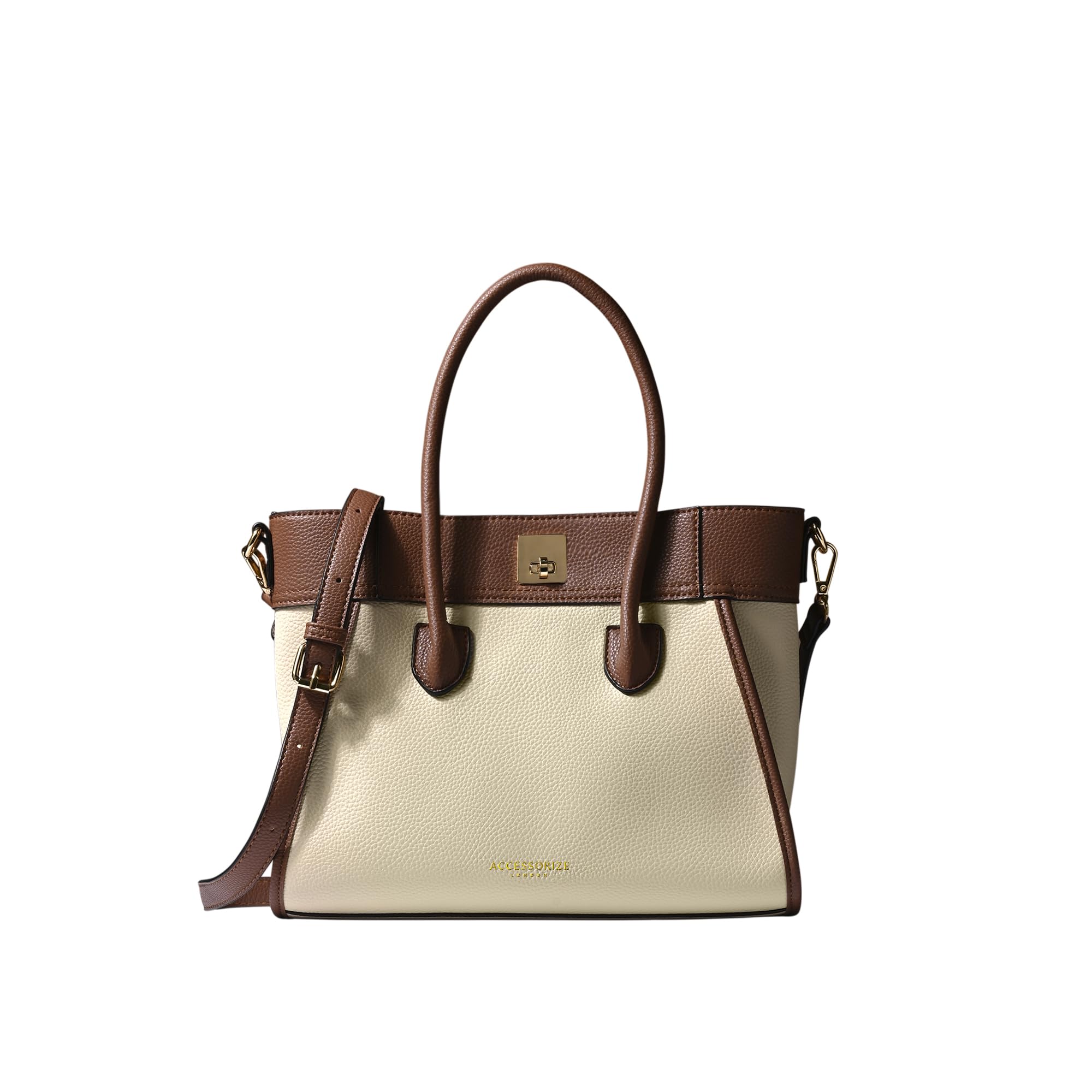Accessorize London Women's Dual Tone Satchel Bag with Detachable Adjustable Strap - Stylish Ladies Purse Handbag for Office, Work & Everyday Use | Perfect Work Tote & Professional Women's Shoulder Bag