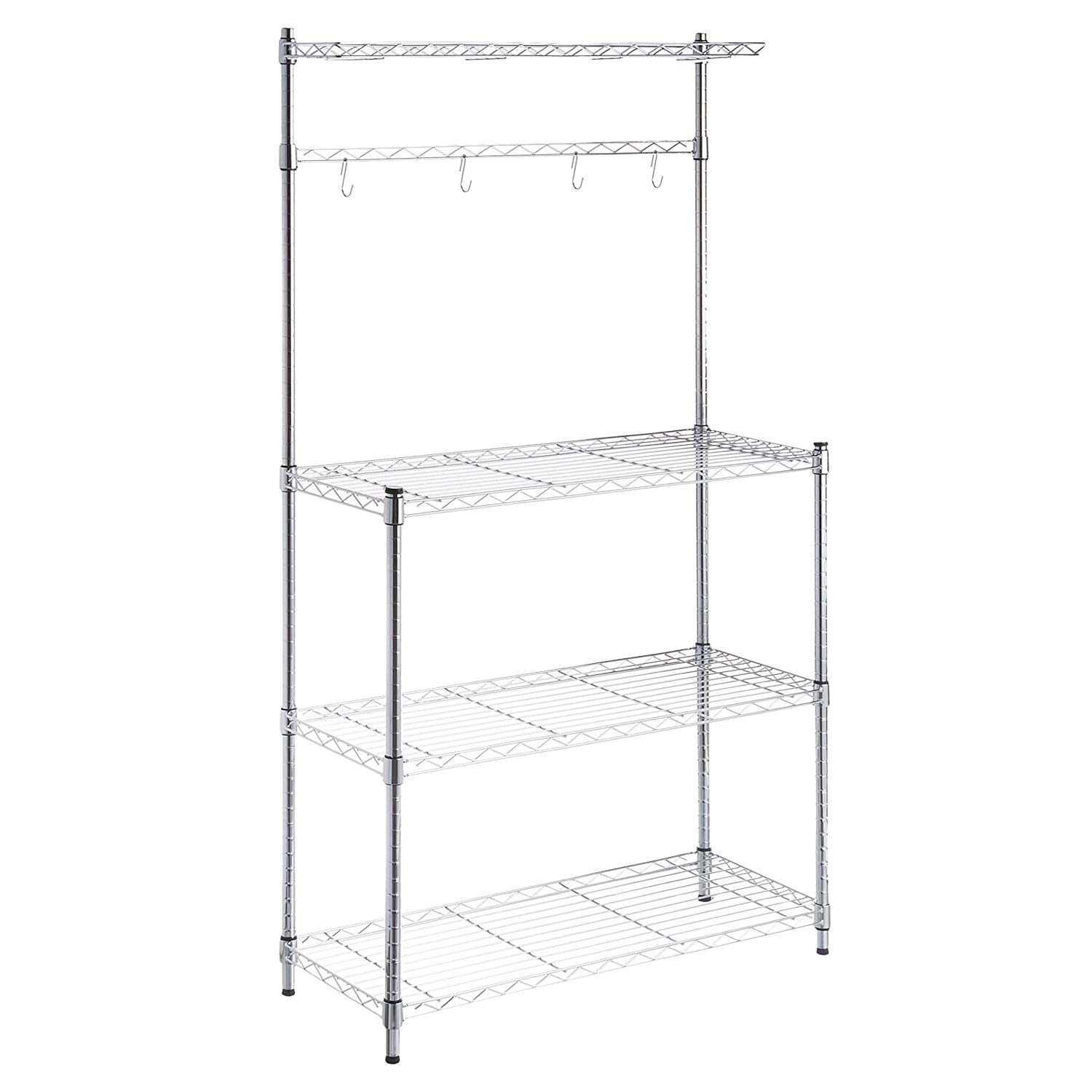 Stainless Steel Kitchen Bakers Rack with Microwave Stand & Spice Organizer - Utility Storage Shelf with Hooks, MDF Table & Wheels for Small Space Kitchen Organization | Perfect for Baking, Cooking & Coffee Station Setup