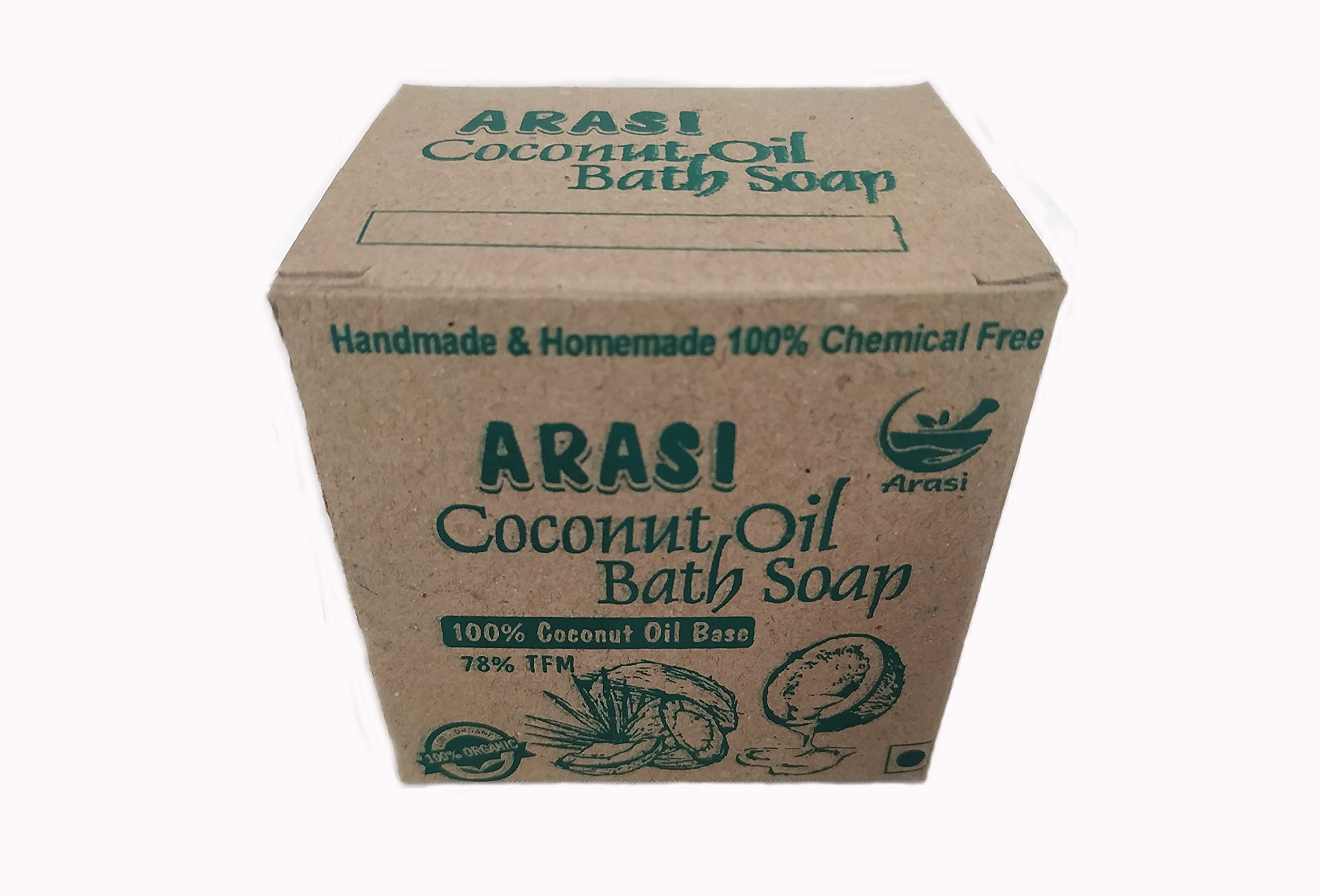 Arasi Soaps Pure Handmade Coconut Oil Bath Soap (Pack of 2) - 100% Natural Moisturizing Soap for Dry Skin, 200g Each - Perfect for Daily Bathing, Spa & Gift Giving