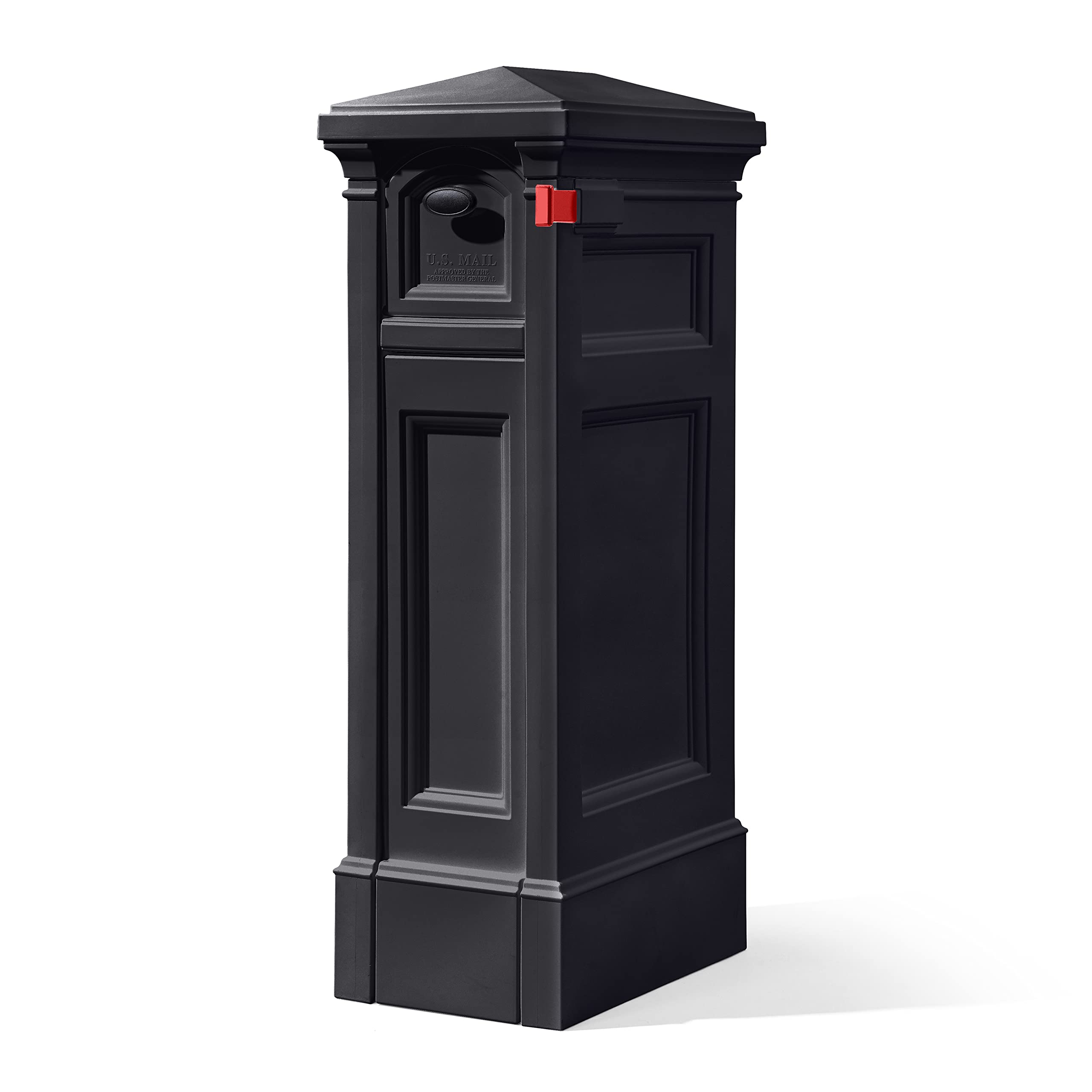 Step2 Atherton Reserve Large Outdoor Mailbox with Extra Storage - Weather Resistant Durable Plastic Mailbox & Post - Easy Installation with Flag Included (Onyx Black) - Perfect for Homes, Apartments & Rural Areas