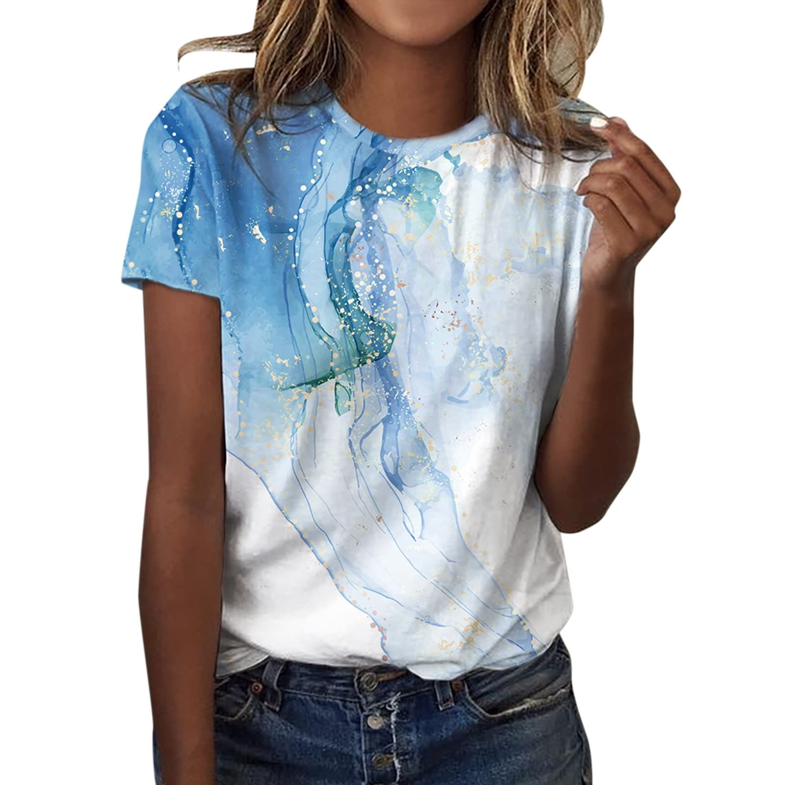 Plus Size Women's Athletic Summer Tops - Cute O-Neck Printed Short Sleeve T-Shirt for Casual Wear | Loose Fit Comfortable Blouse for Gym, Beach & Daily Outfits