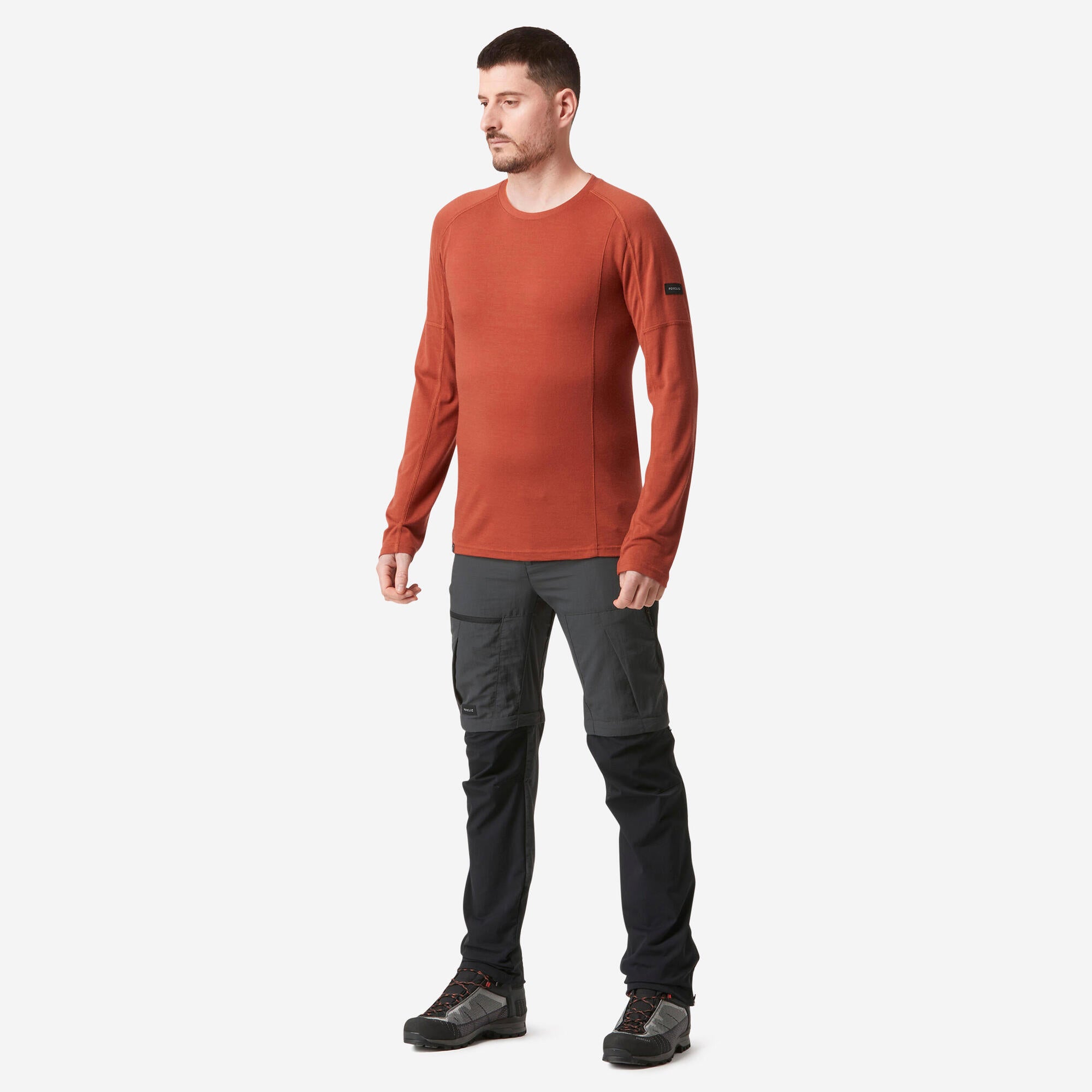 Forclaz Men's MT500 Merino Wool Long Sleeve Hiking Shirt - Warm & Breathable Base Layer for Outdoor Adventures & Cold Weather Activities