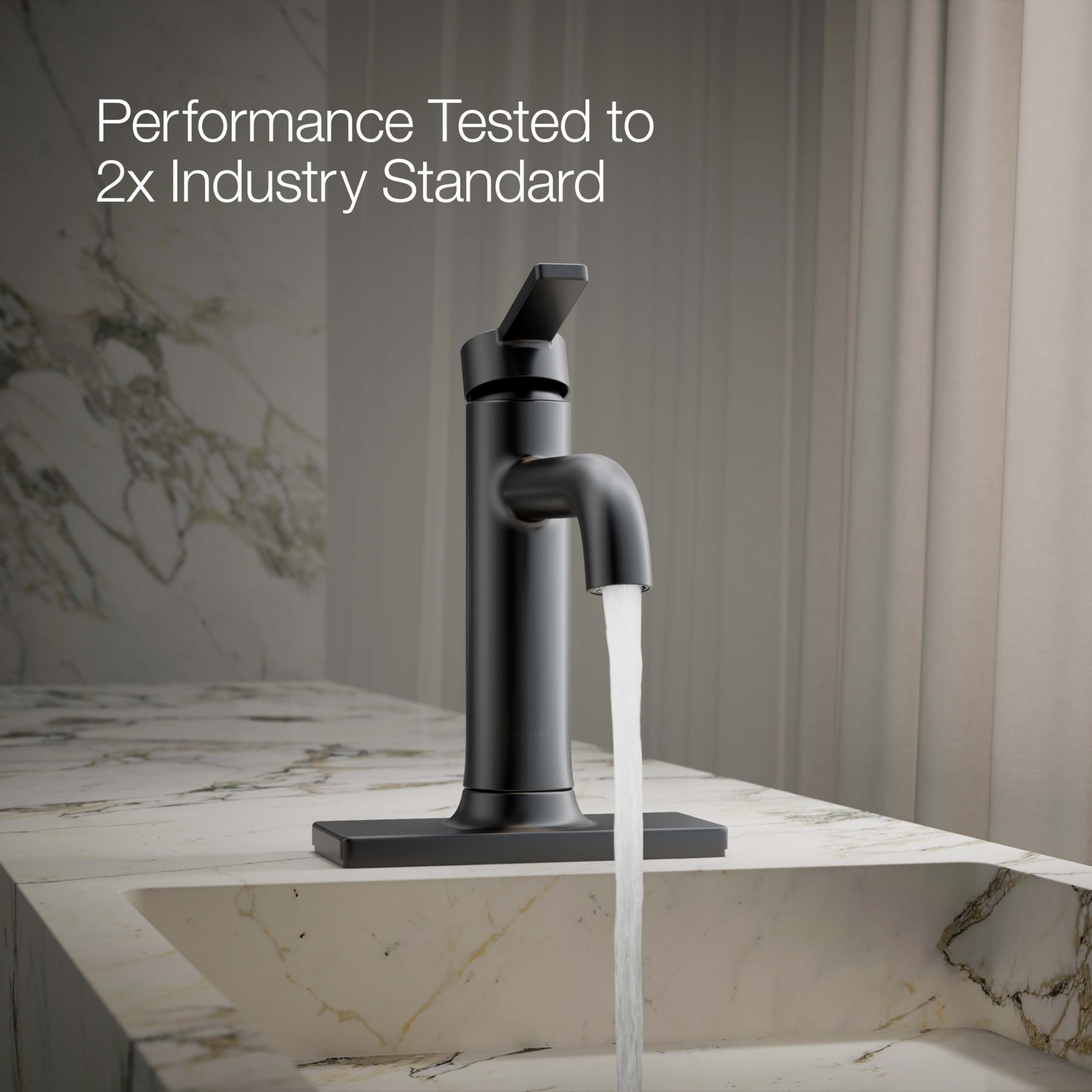 Kohler 28126-4K-BL Venza Matte Black Single-Handle Bathroom Sink Faucet with Clicker Drain - 1 Hole Installation, 1.0 GPM Water Flow - Perfect for Modern Bathrooms, Powder Rooms & Guest Baths