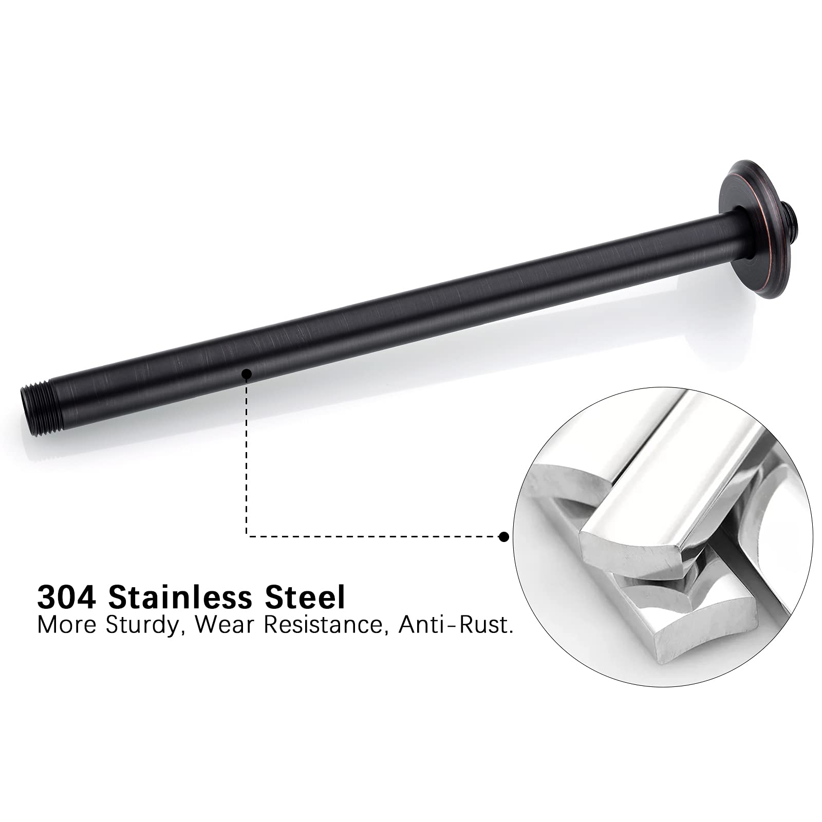 12 Inch Oil Rubbed Bronze Ceiling Mount Shower Arm with Flange - Heavy Duty Rain Shower Head Extension Pipe for Luxurious Bathroom Upgrade (Perfect for Spa-Like Shower Experience)