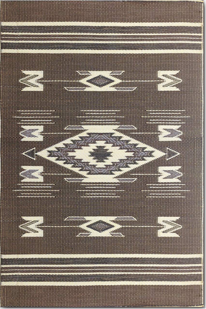 Mad Mats Navajo Indoor/Outdoor Reversible Floor Rug - 4x6 Feet Brown Southwestern Design - Perfect for Entryway, Patio, or Living Room Decor