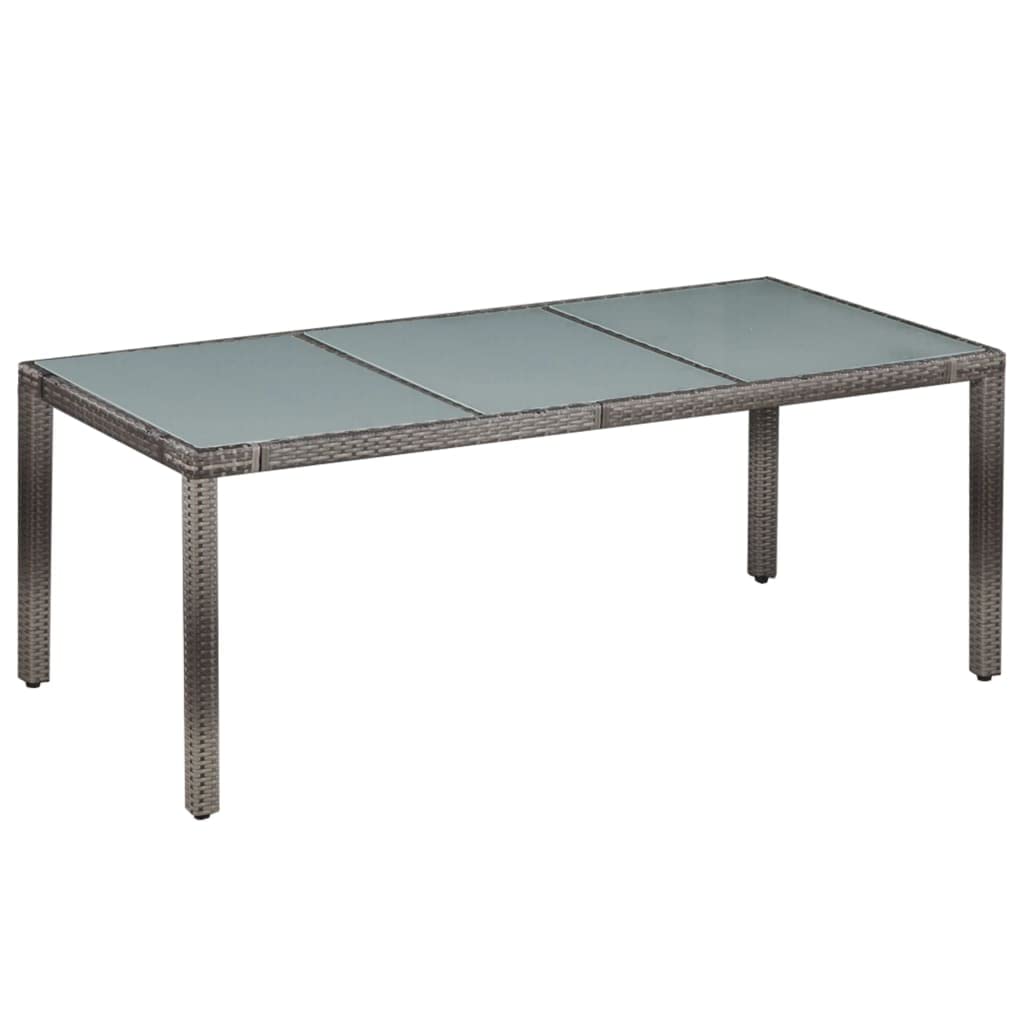 vidaXL 9-Piece Patio Dining Set with Glass Tabletop, Rattan Chairs with Cushions & Steel Legs - Gray Poly Rattan Outdoor Furniture for Garden, Backyard, and Poolside Dining