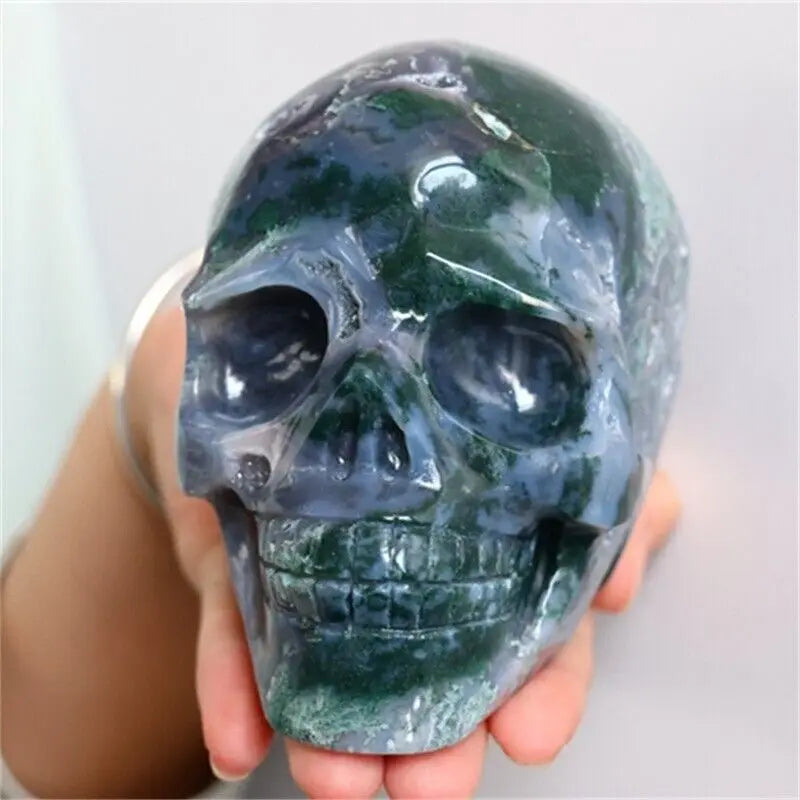 Natural Aquatic Agate Skull Quartz Crystal Carving - Reiki Healing Stone for Meditation, Energy Balancing & Spiritual Growth - Perfect for Home Decor, Yoga Spaces & Healing Practices